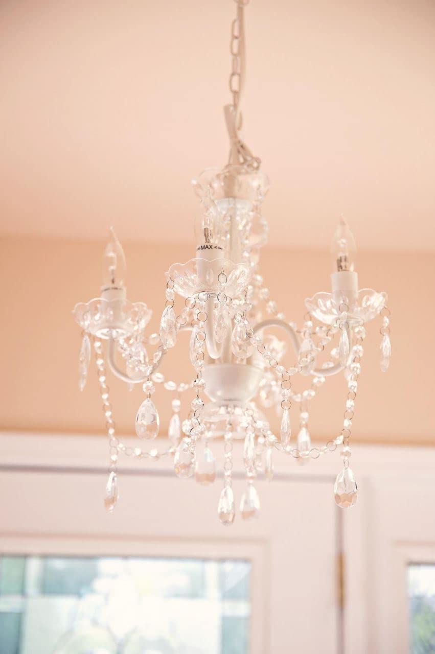 Gypsy Color 4 Light Plug-In Chandelier, Crystal White, Acrylic Crystals, Metal Frame, Model Gysmclp, H17.5”Xw15”