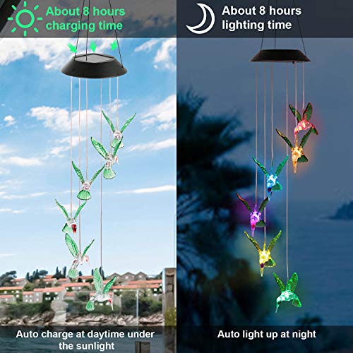 Solarek Hummingbird Wind Chime With 6 Leds, Color-Changing, Waterproof For Home & Garden, Black