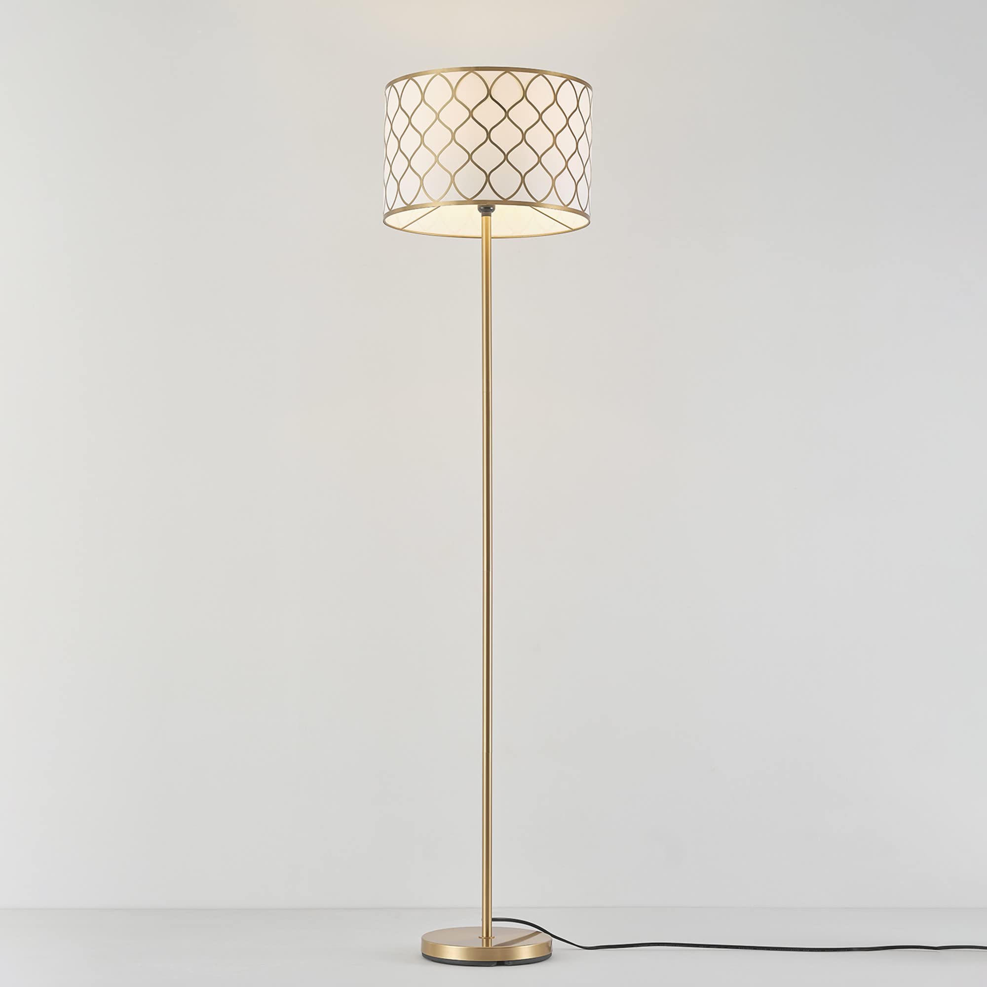 Globe Electric 65787 Kinsley 65'' Floor Lamp, Matte Brass, Metal Mesh Over Cotton Shade