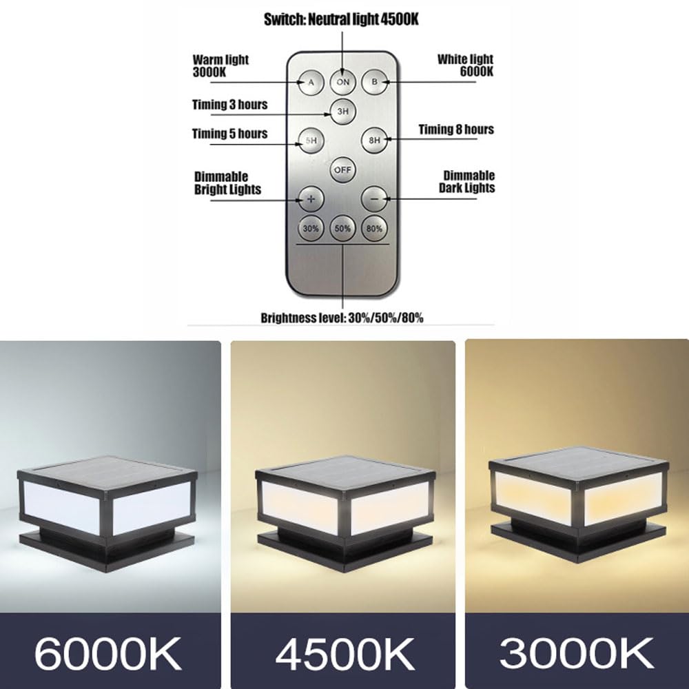 Dahgeo Solar Outdoor Column Lights With Remote Control, Ip65 Waterproof - Black, 30Cm