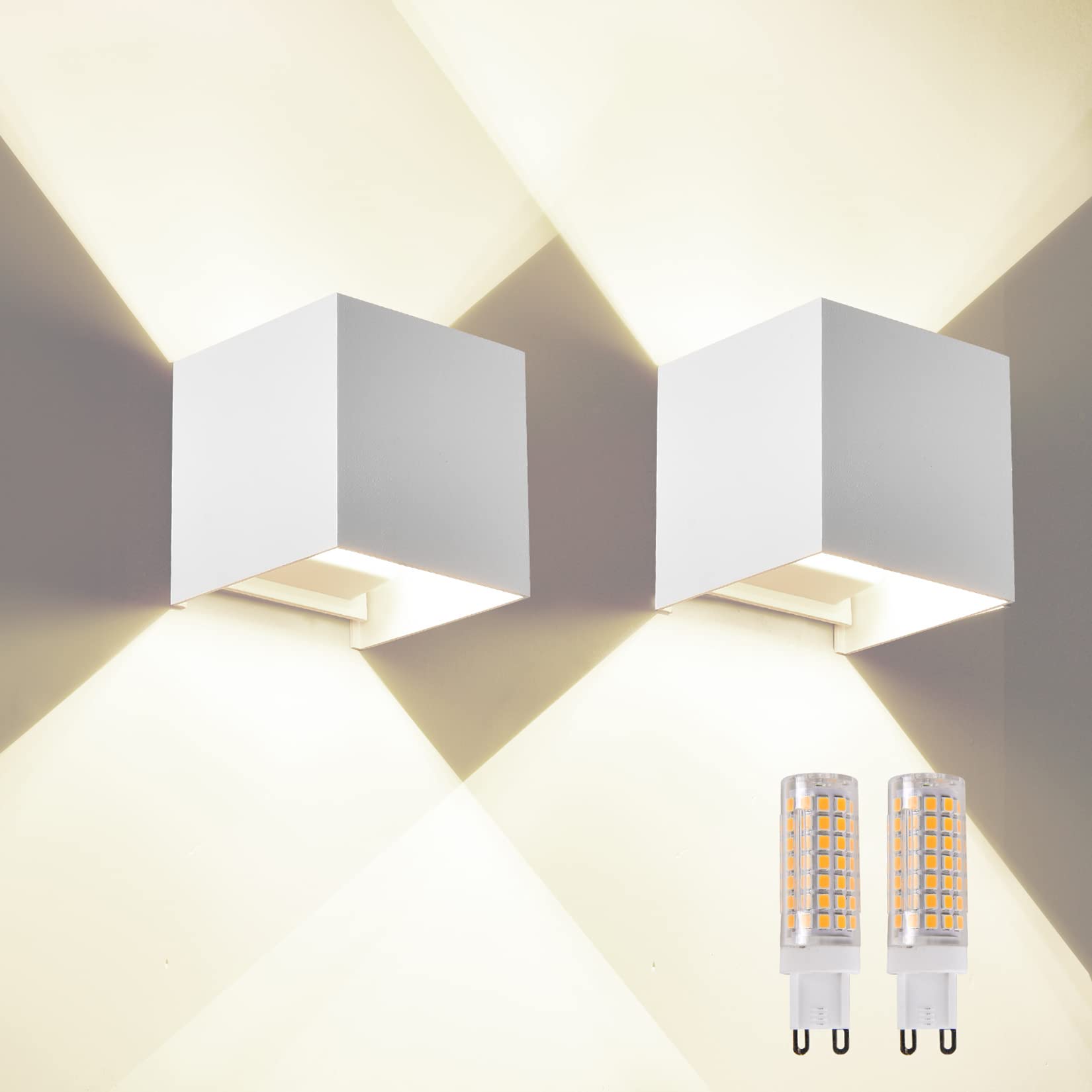 Mille Lucciole 2 Pack Outdoor Wall Lights G9 Model Aluminum White 4000K Adjustable Angle IP65 Waterproof Sconces