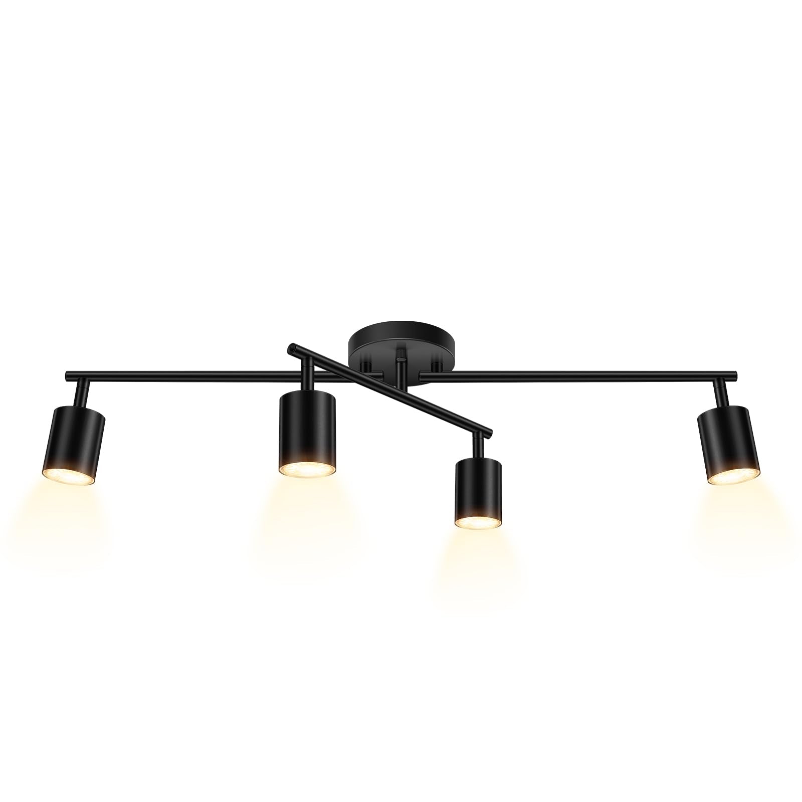 BoostArea 4 Light Track Lighting Kit, Black 4 Way Ceiling Spot Lighting, Center Swivel Track Light Heads, Flexibly Rotatable Lig