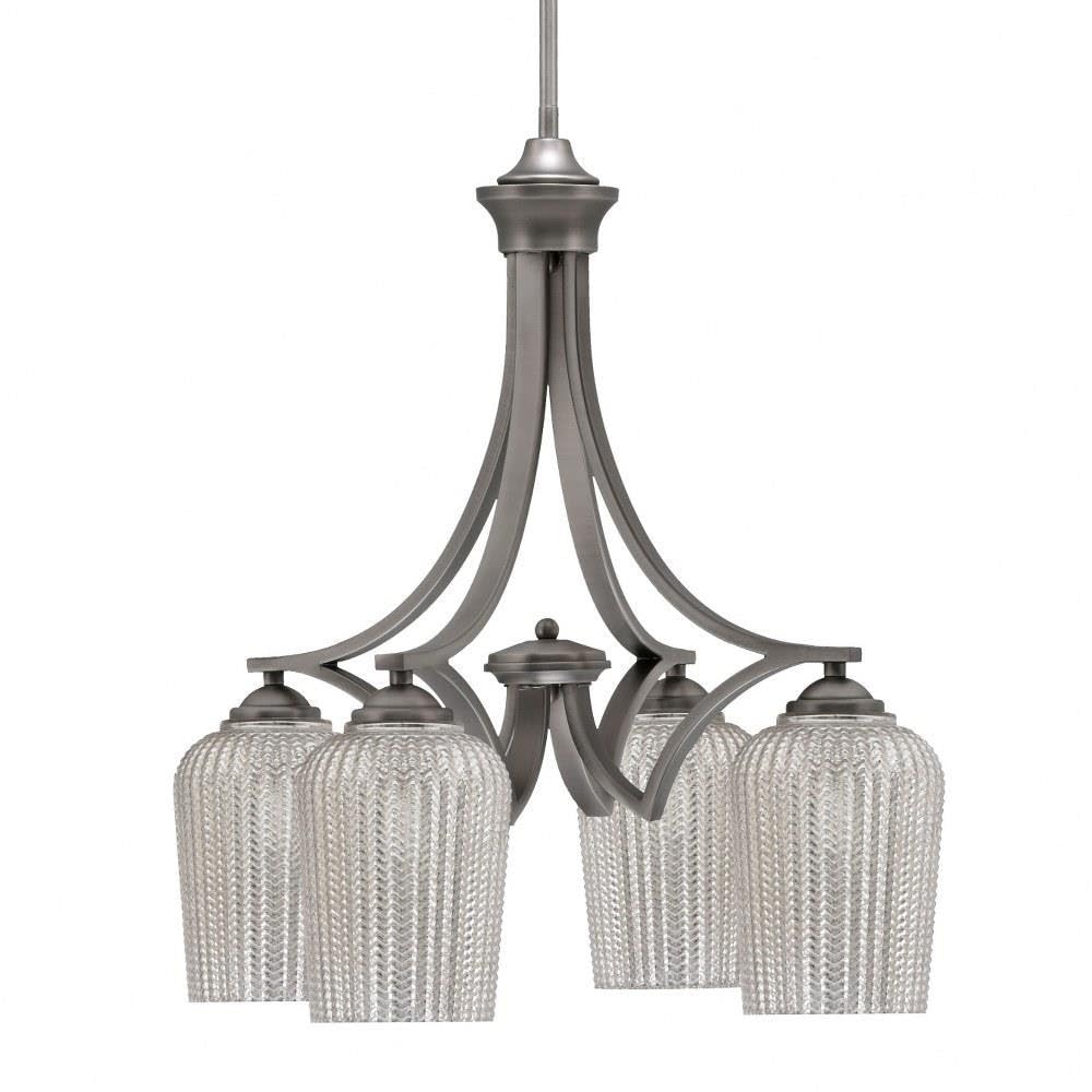 Toltec Lighting 568-Gp-4253 Zilo - 4 Light Downlight Chandelier-22 Inches Tall And 20 Inches Wide, Finish Color: Graphite, Glass Color: Silver Textured