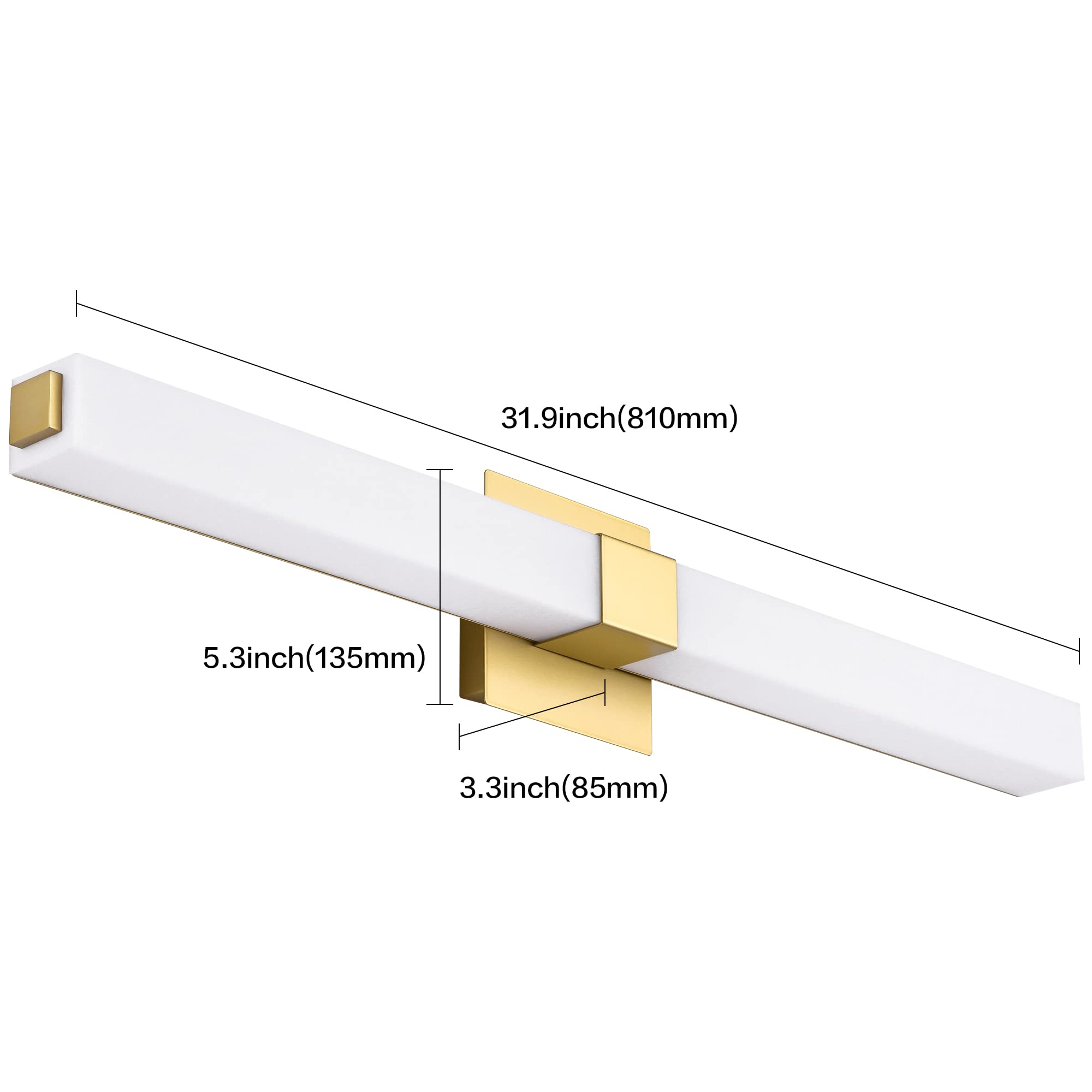 ZUZITO 32in LED Vanity Light Fixtures Gold Acrylic Bath Wall Lighting 22W Bright White 6000K Model S16001
