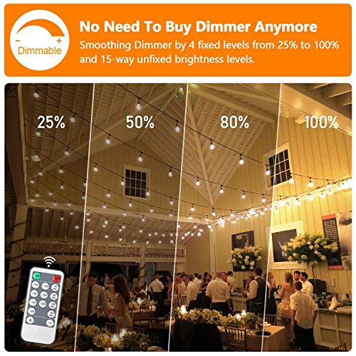 Lakumu 2-Pack Dimmable LED Outdoor String Lights, 96FT Waterproof, Shatterproof Edison Bulbs, 3 Color Temperature, Model GLS22C2YC-S14-15