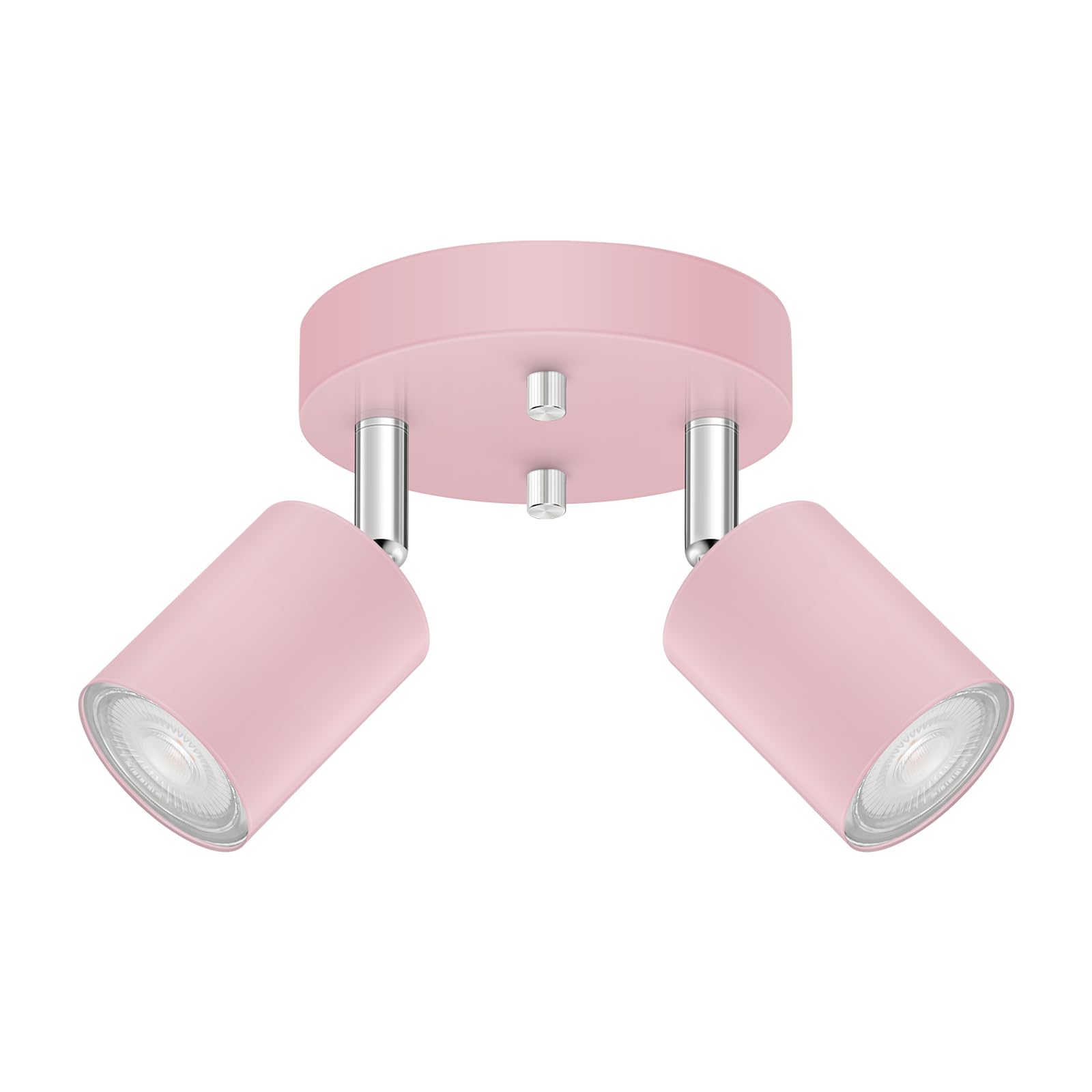 Bricosmocon 2 Light Track Lighting Fixtures Ceiling  Pink Round Directional Spotlight Fixtures  Gu10 Flush Mount Ceiling Fixture  Adjustable Modern Led Track Light For GirlS Room  Bulb Not Included