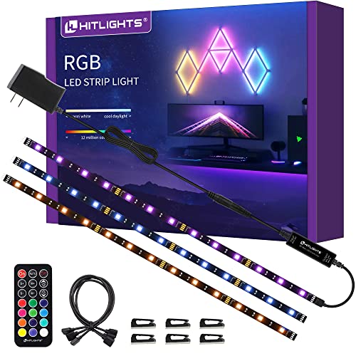 Hitlights Led Strip Lights 3 Pcs 1.64Ft Rgb Small Led Light Strips Kit Dimmable Rgb 5050 Color Changing Tape Lights Tv Backlight