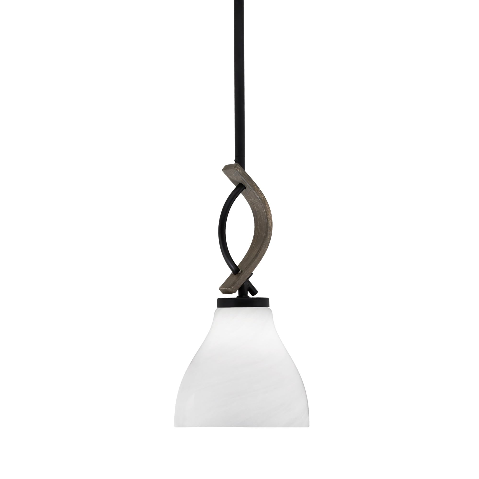 Toltec Lighting Monterey Stem Hung Mini Pendant - Matte Black & Distressed Wood-Look Metal, 6.25in White Marble Glass