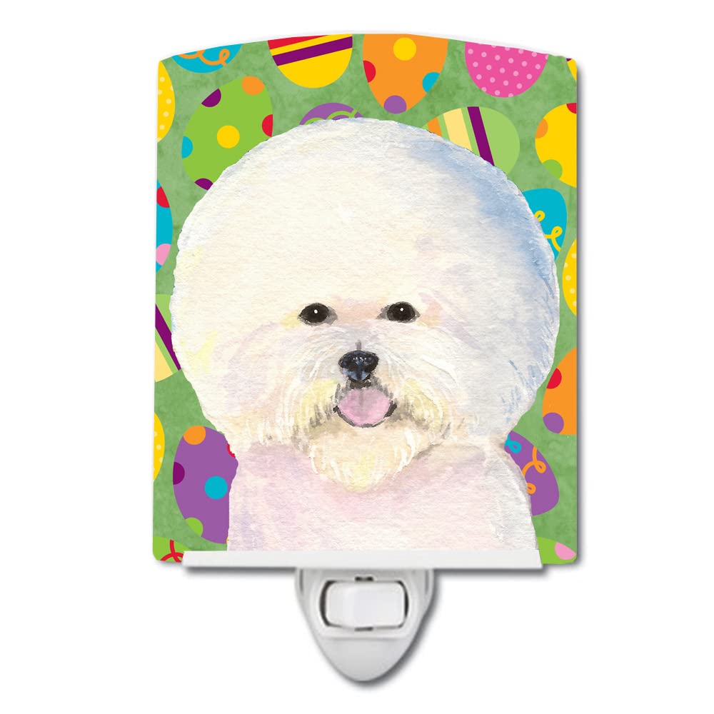 Caroline'S Treasures Ss4871Cnl Bichon Frise Easter Eggtravaganza Ceramic Night Light Compact, Ul-Certified, Ideal For Bedroom, Bathroom, Nursery, Hallway, Kitchen, 6X4X3, Multicolor