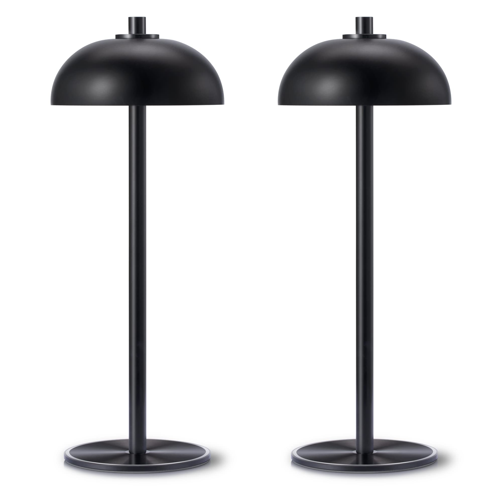 JONEMO Rechargeable Cordless Table Lamp 2 Pack - 5000mAh Battery, 3 Color Dimming, Aluminum, Black, Model MOGU