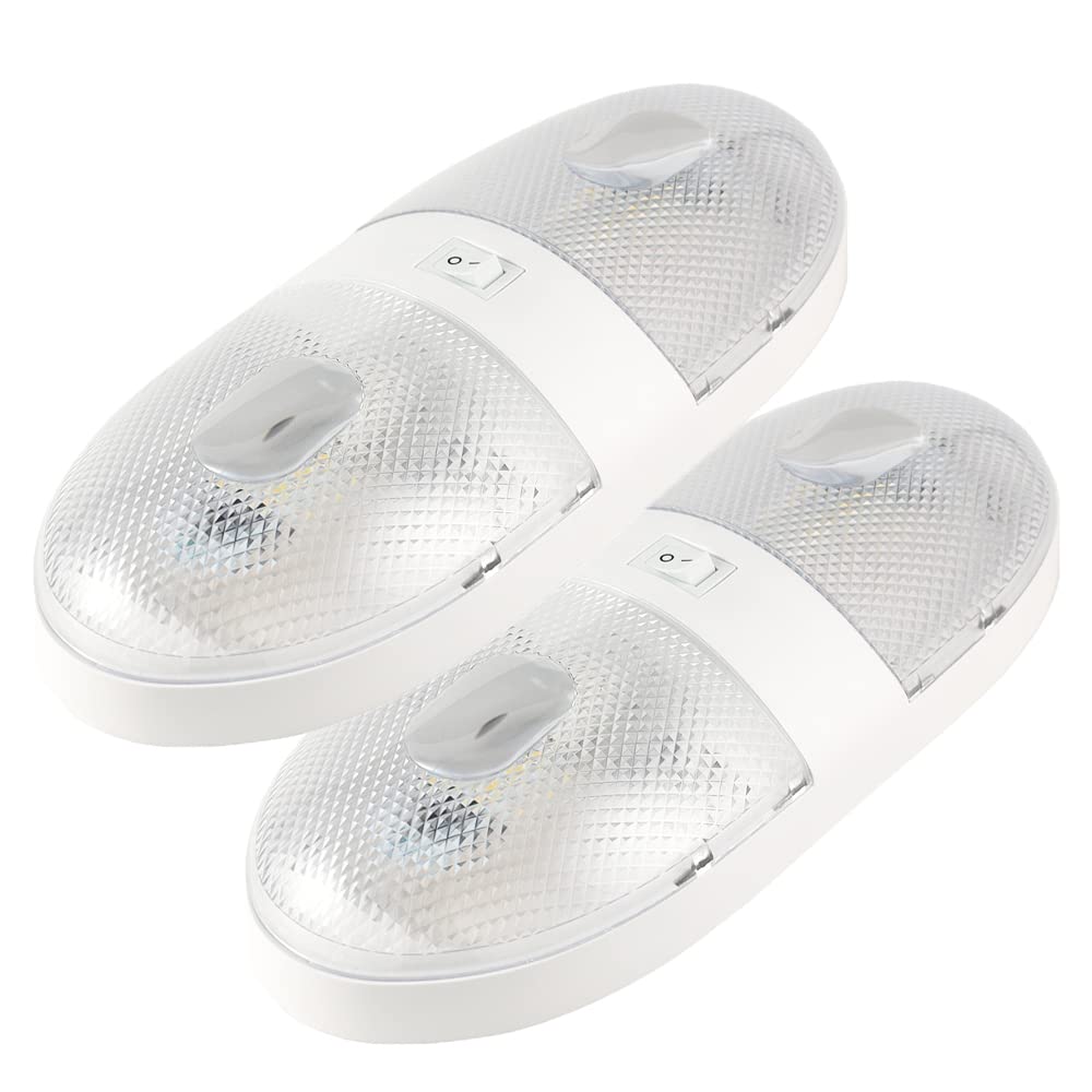 Lumitronics Rv 12V Double Led Ceiling Dome Light - On/Off Switch - Removable Lenses (2-Pack)