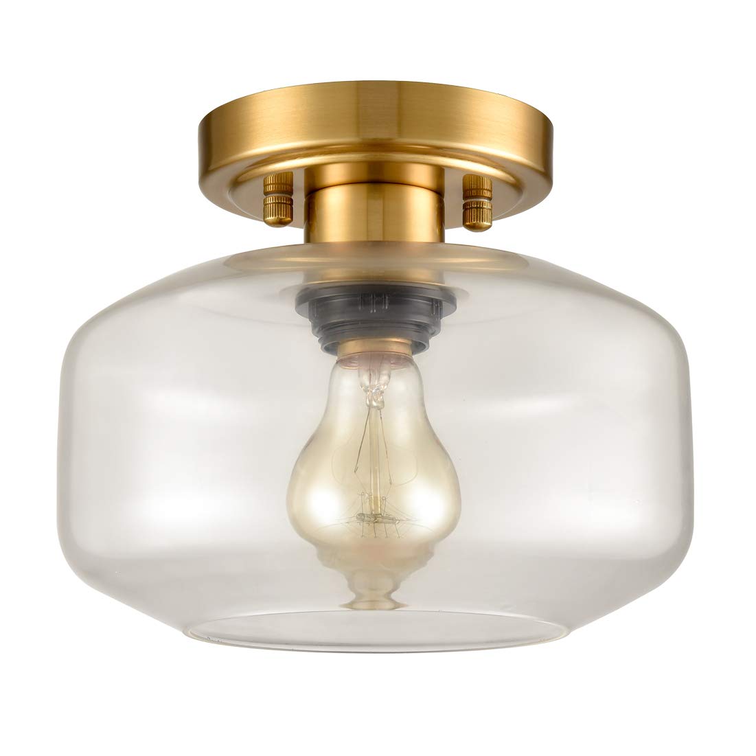 JEENKAE Modern Semi Flush Mount Ceiling Light, 1-Light, Glass, Brass, Model B7153CU-J
