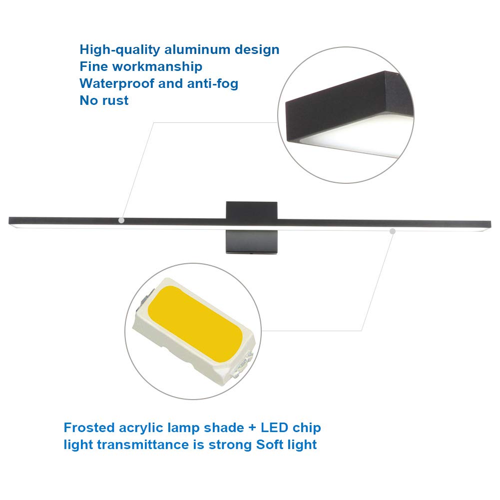 Ralbay 40-Inch Led Black Vanity Light 36W Aluminum Fixture, Cool White 6000K For Bathroom