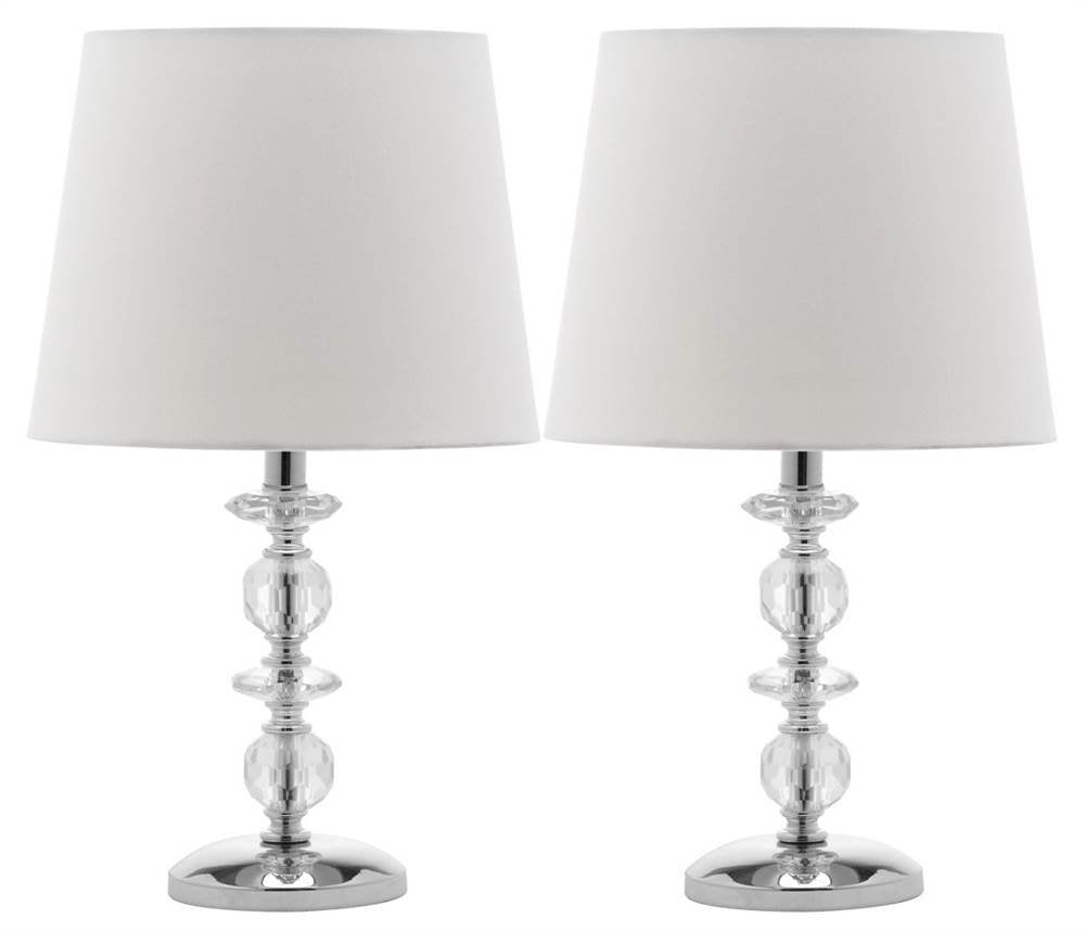 Safavieh Table Lamp Set of 2, 15 Inch, Crystal, Off-White Shade, Model LIT4130C-SET2, Clear/White, LED Bulbs Included