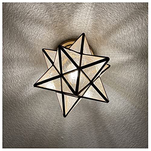 12-Inch Moravian Star Ceiling Light Brass Boho Moroccan Lamp With Seeded Glass Shade