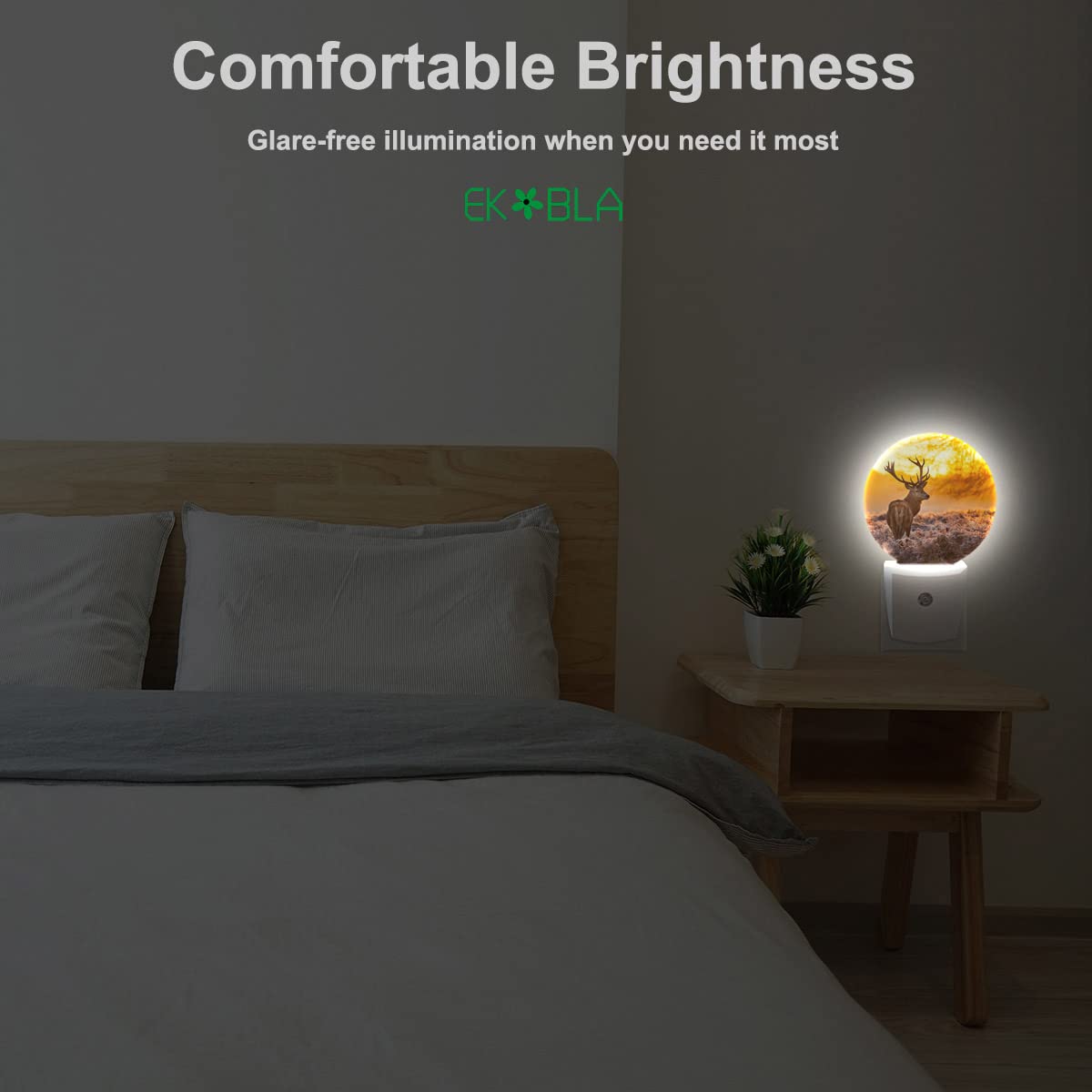 Ekobla Reindeer Night Light Dusk Nature Scenery Elk Animal Deer Night Lights Plug Into Wall Dusk To Dawn Auto On Off Home Decora