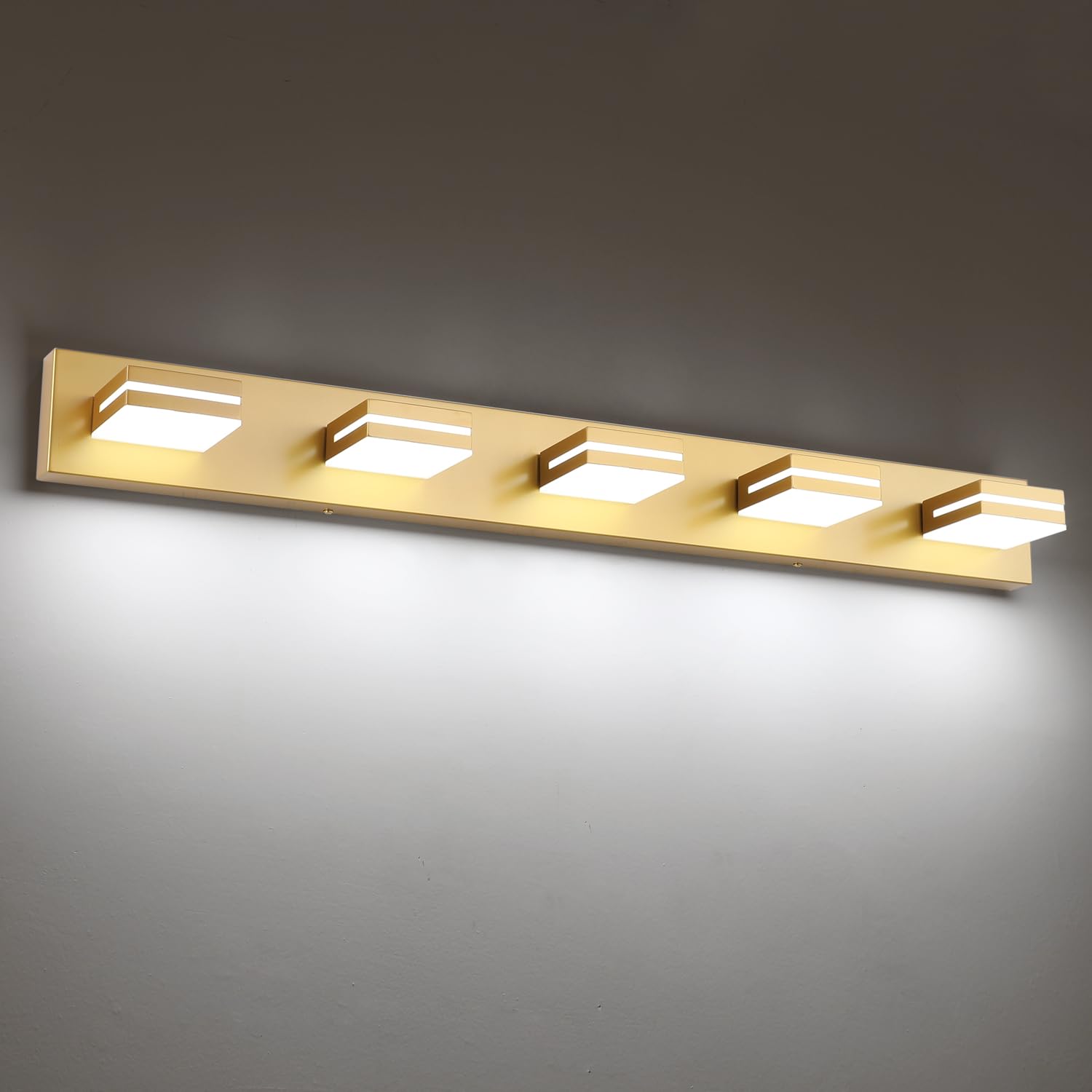 Sinerise Led Modern Bathroom Vanity Light Fixtures (5-Light, 40-Inch), Matte Gold Modern Acrylic Bathroom Wall Lighting Fixtures