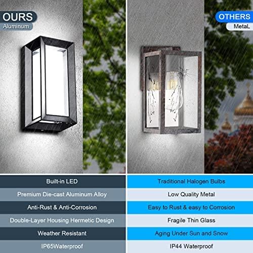 LEDMO Outdoor Wall Lights - 1800LM Matte Black Aluminum - IP65 Waterproof - 4 Pack - Modern Christmas Lighting, 6000K