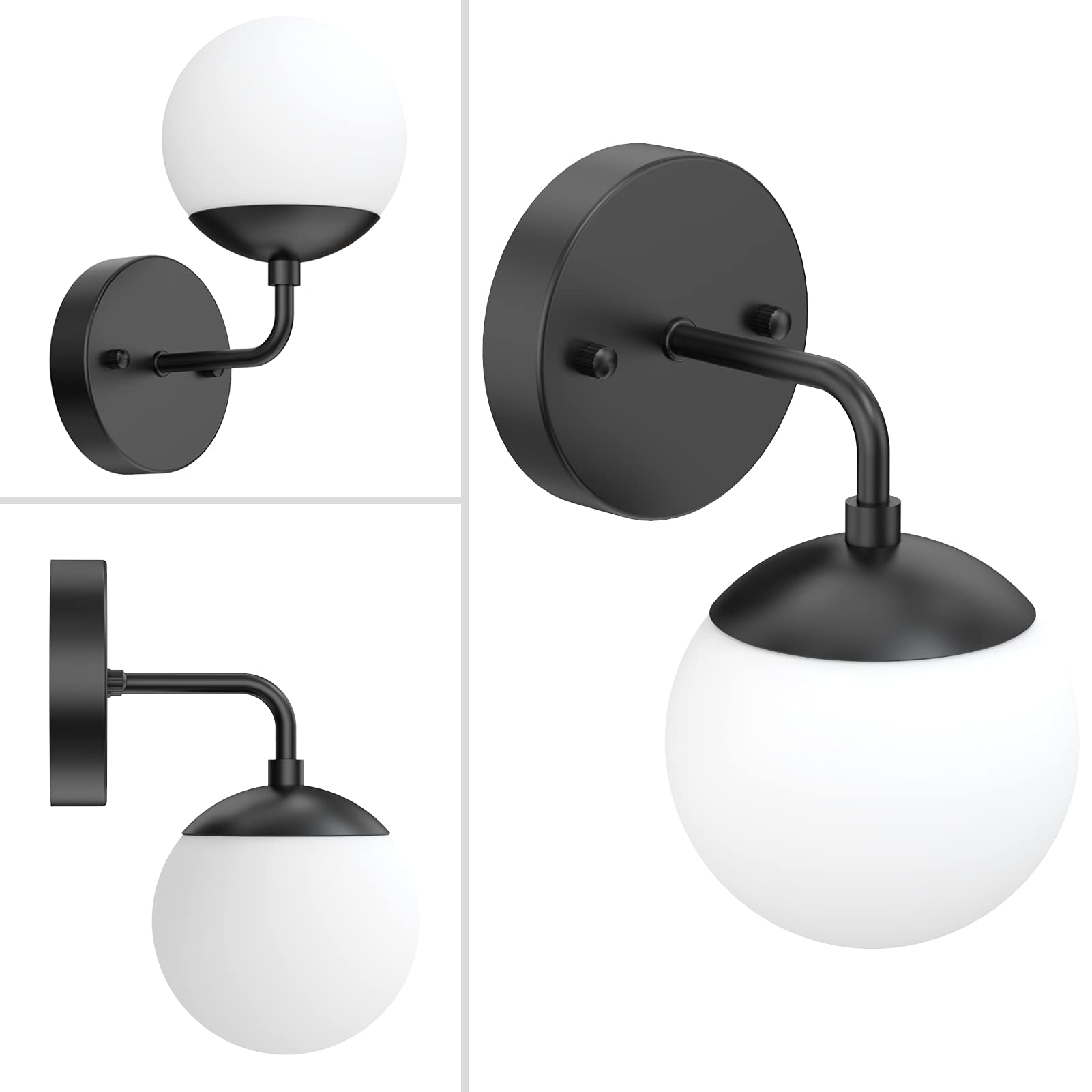 Tipace Black Wall Sconce, Modern Globe 1 Light, 6000K G9 Bulb Included, well-made Metal, Model 020