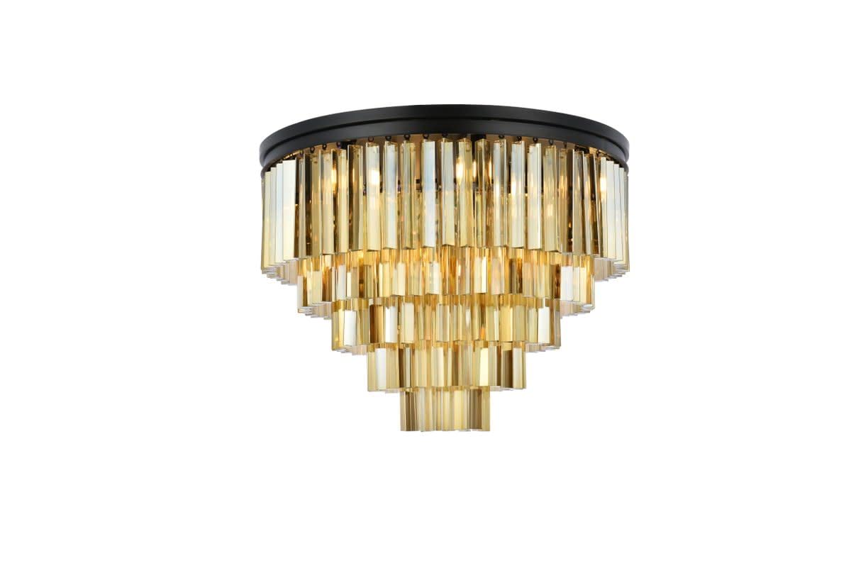 Elegant Lighting Sydney Collection 17-Light Flush Mount with Royal Cut Golden Teak Crystals, Mocha Brown Finish
