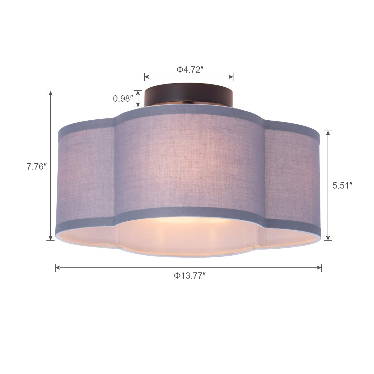 Modern Semi Flush Mount Ceiling Light Fixture - Gray Linen Fabric Ceiling Lamp Drum Shade Black Brush Paint Finish 4-Light For B