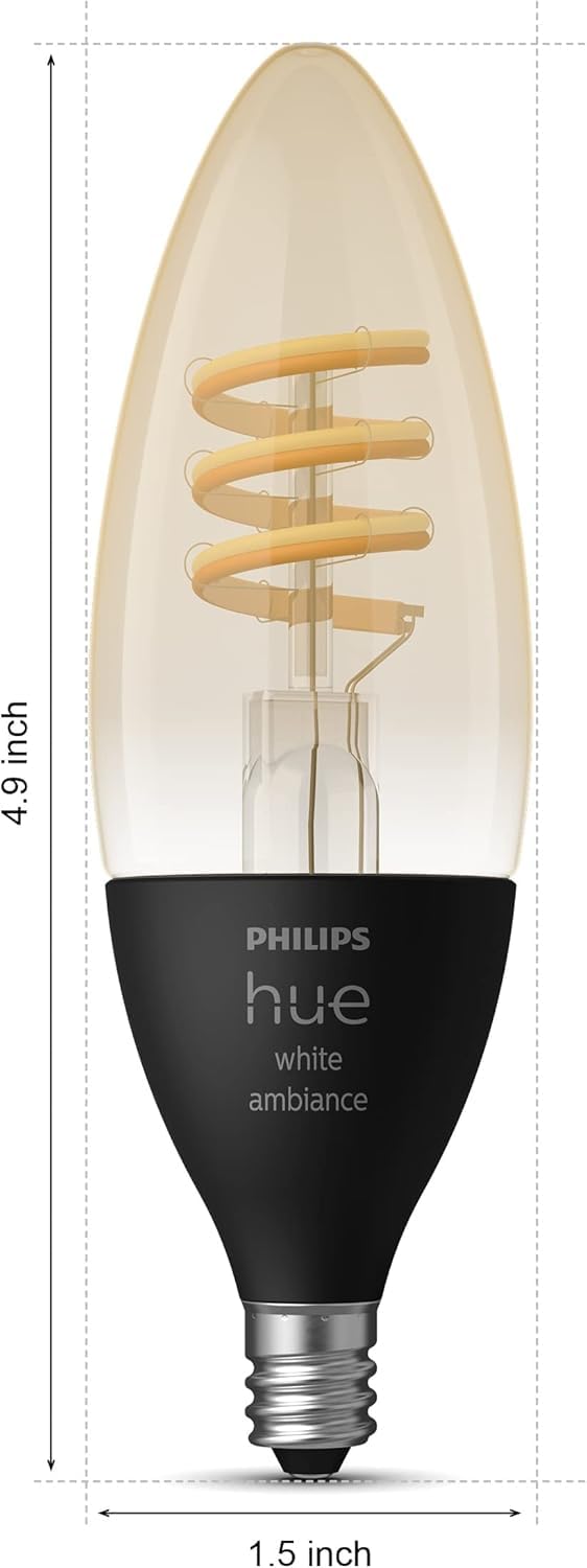 Philips Hue Smart 40W Candle-Shaped Filament Led Bulb - White Ambiance Warm-To-Cool White Light - 2 Pack - 270Lm - E12 - Indoor