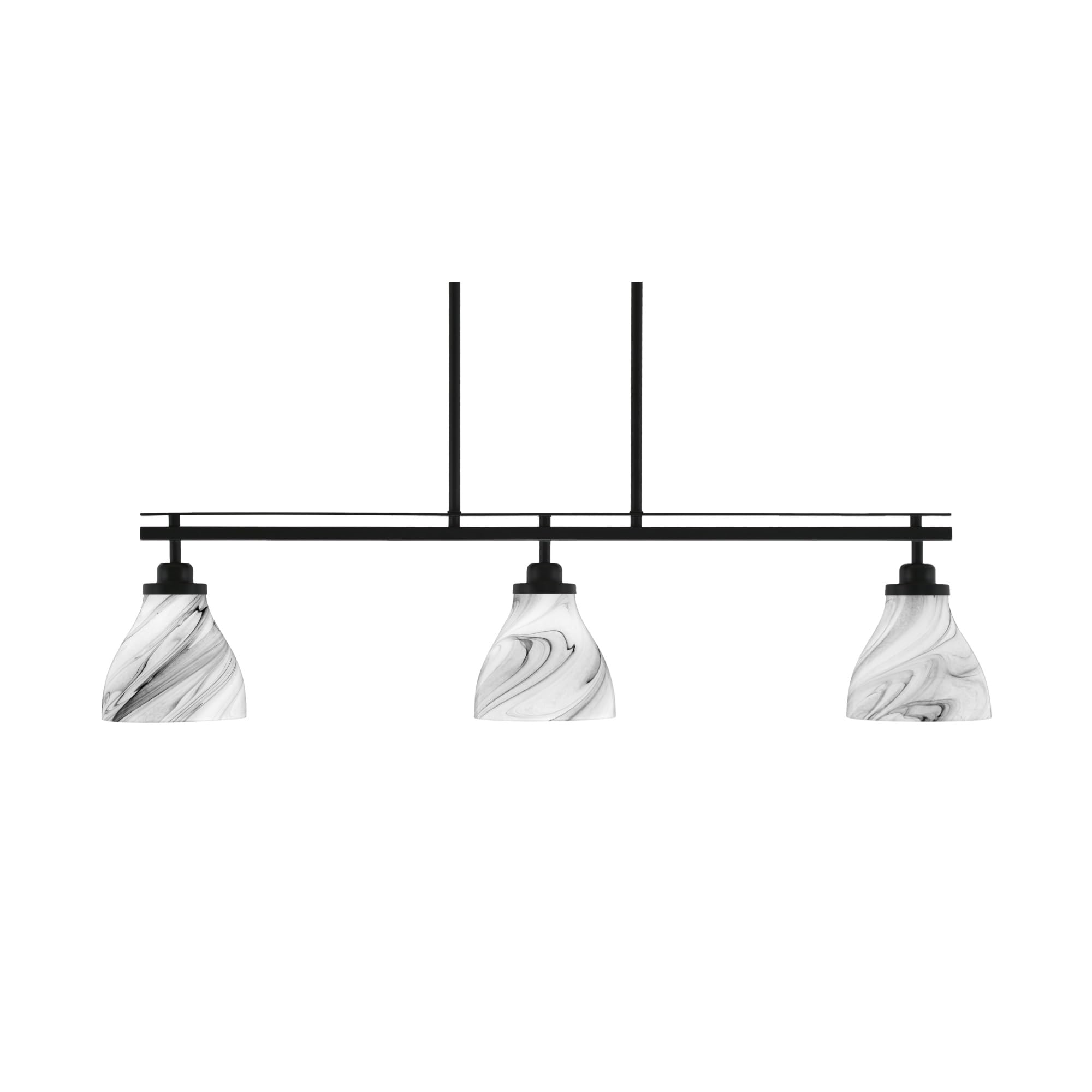 Toltec Lighting Odyssey 3 Light Island Light, Matte Black Finish, 6.25in Onyx Swirl Glass