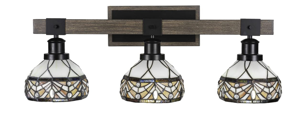 Tacoma - 3 Light Bath Bar-9.75 Inches Tall and Inches Wide-Black/Painted Wood Finish-Royal Merlot Art Glass Color