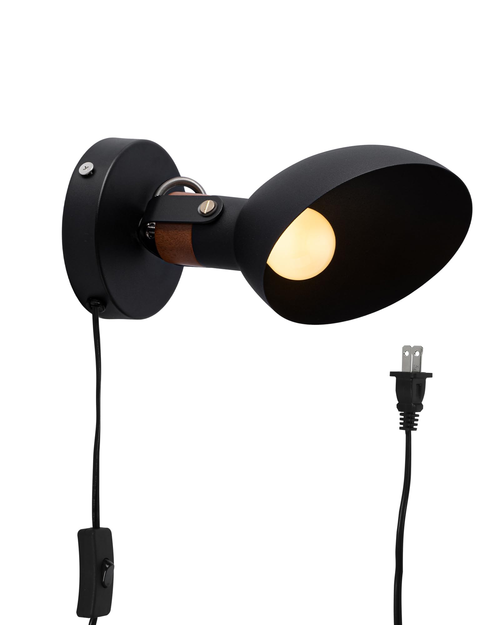 Aisilan Plug Wall Sconce Black Bedroom Wall Sconces Modern Adjustable Wall Lamp with E12 Bulb Wooden Indoor Wall Lighting for Be