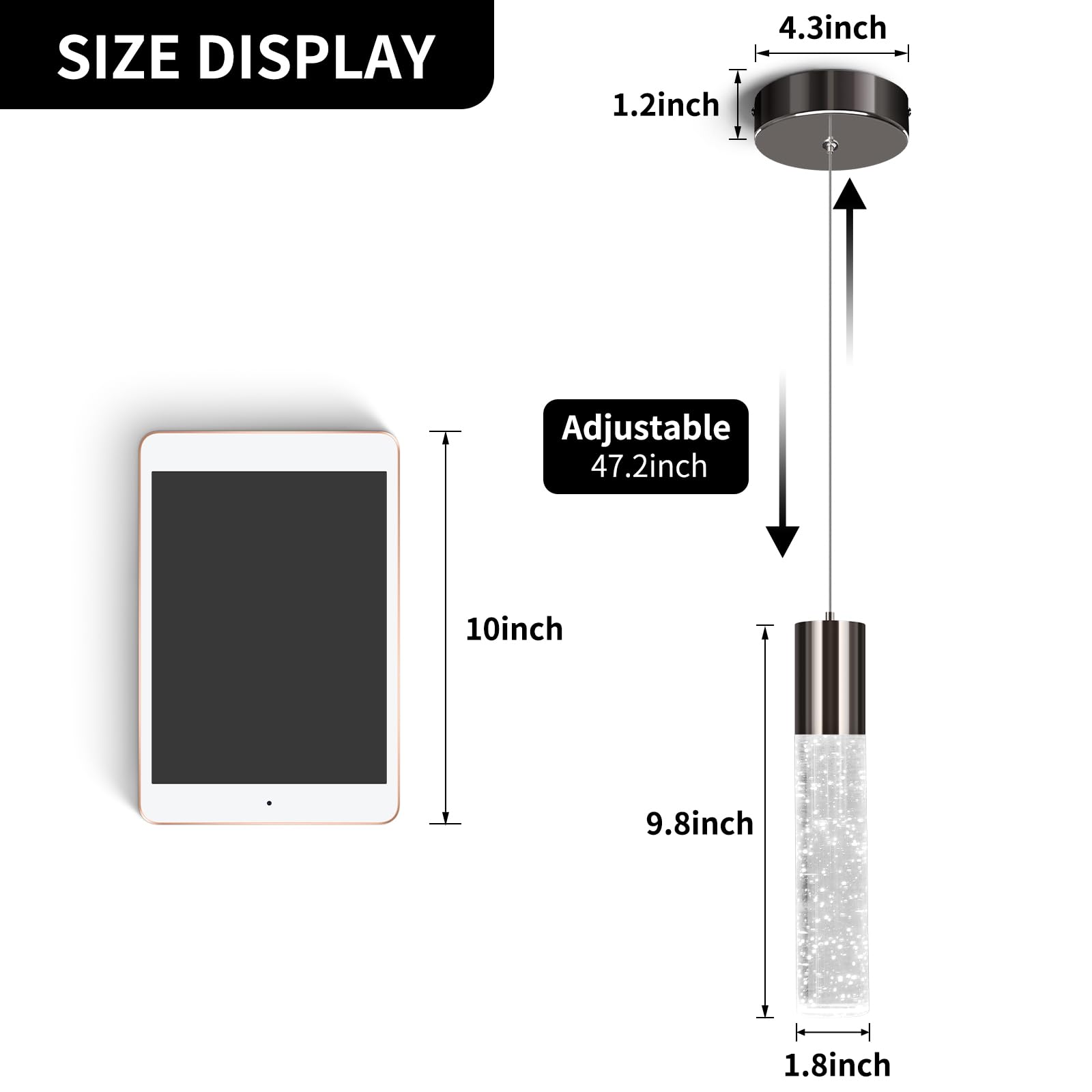 Okeli Black Led Bubble Crystal Pendant Lights, 3Pack For Kitchen Island, 6W, Etl Certified