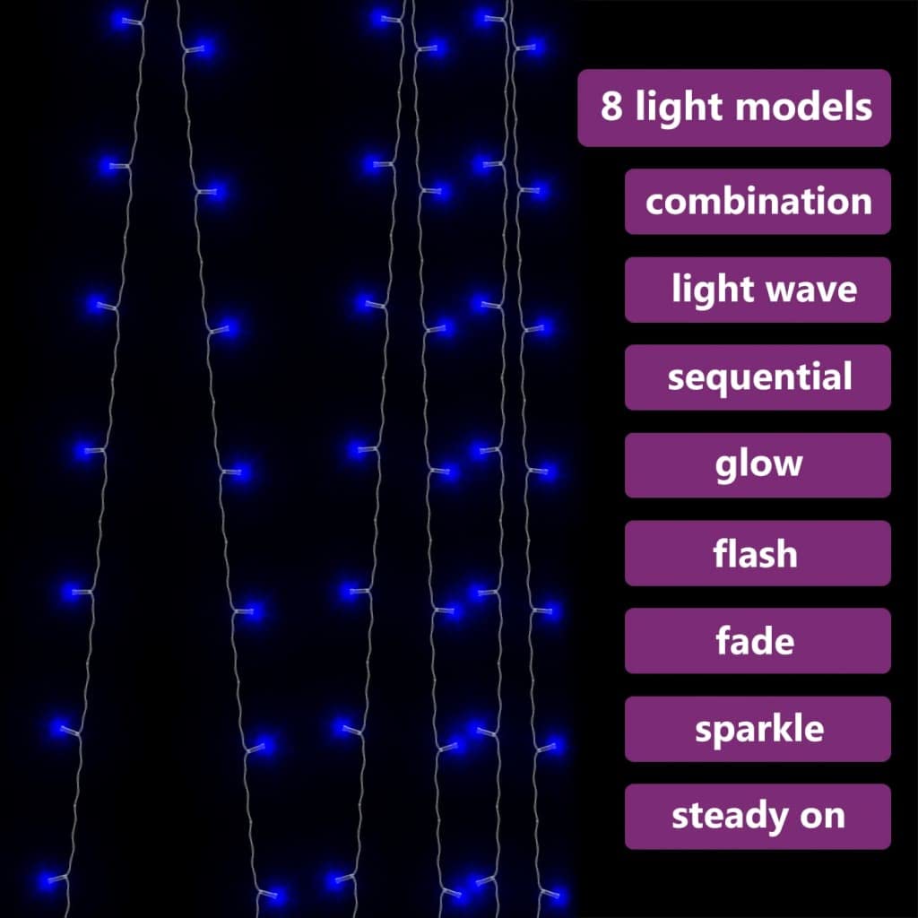 vidaXL LED Curtain Fairy Lights - 300 Blue LEDs, 8 Modes, USB Powered, Waterproof, 9.8x9.8, Model 328930