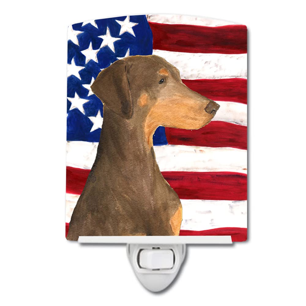 Carolines Treasures Ceramic Night Light, USA American Flag with Doberman, 6x4x3 inches, Multicolor, Model SS4058CNL