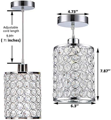 Mondaufie 2 Pack Crystal Pendant Lights Kitchen Island,Crystal Pendant Light With Long Cord Adjustable,Chrome Finish Bar Pendant