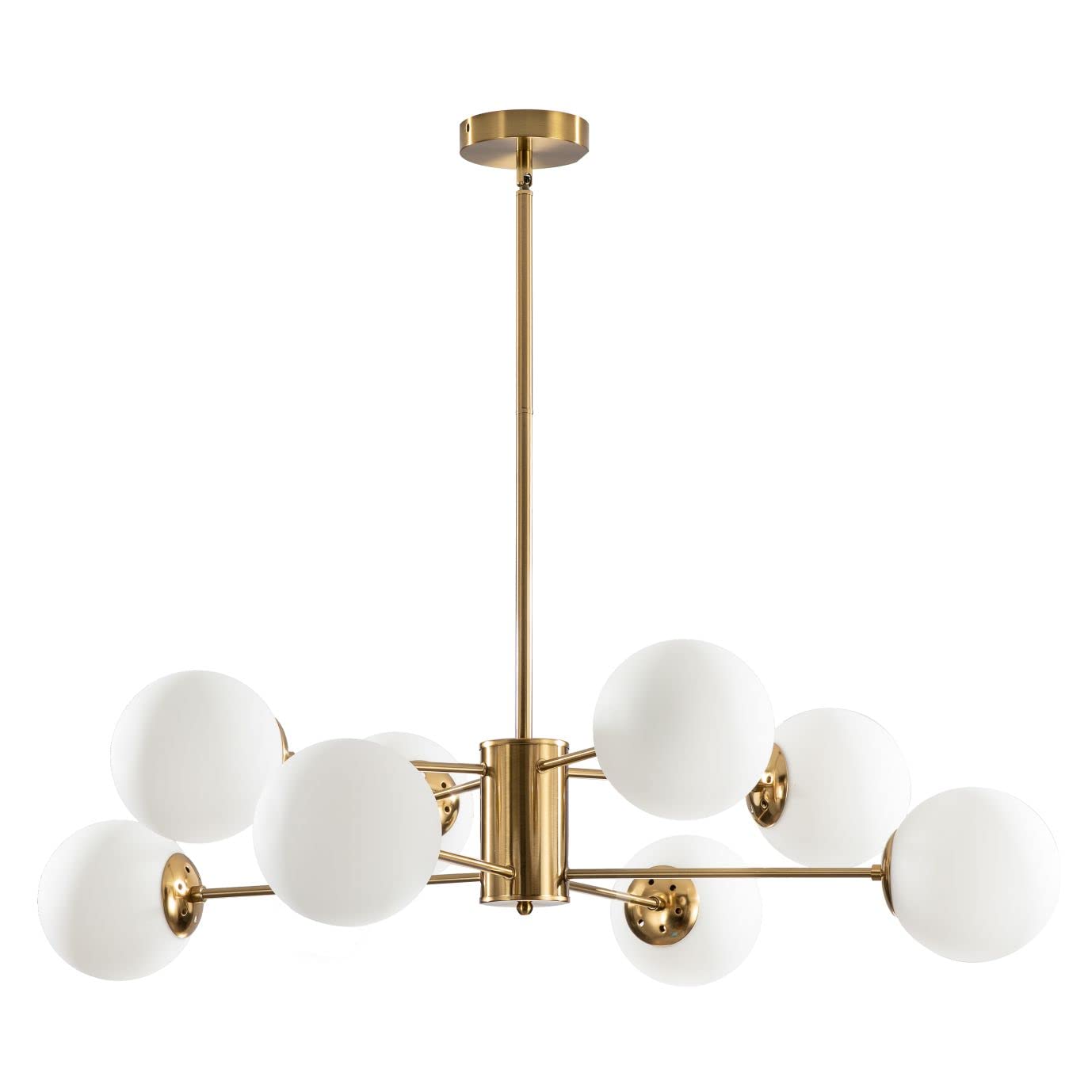 KCO 8-Light Glass Sputnik Chandelier Light Fixture, Modern Gold, Metal, Model L1085-8-Head, Vintage Globe Design