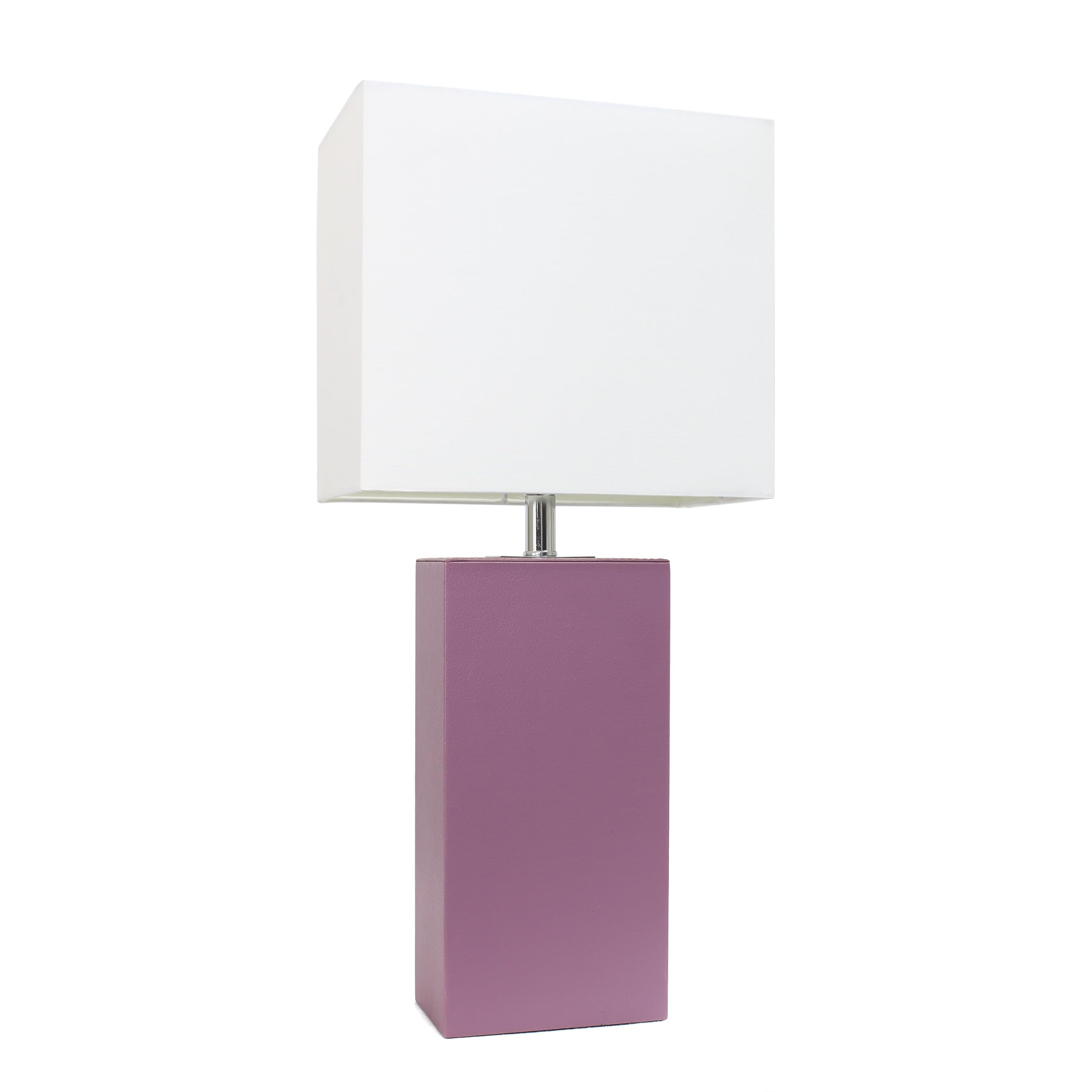 LALIA HOME Lexington 21in Leather Base Bedside Table Lamp, Purple Fabric Shade, Modern Décor for Living Room, Bedroom, Office