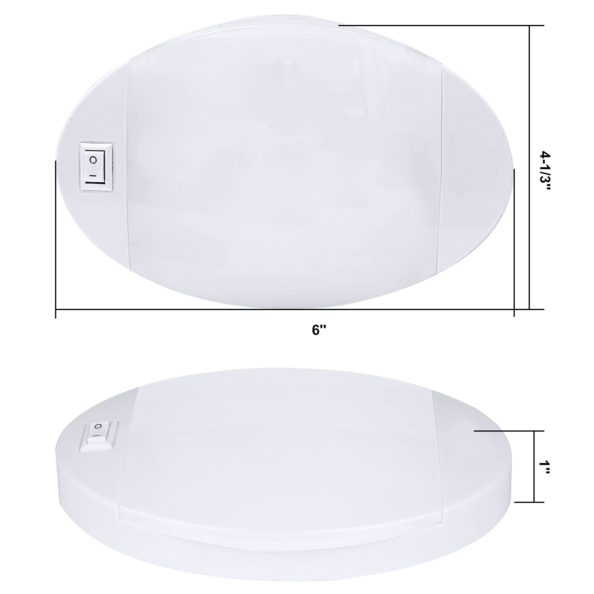 Facon 12V Rv Oval Pancake Light, Length: 6'', 4000K Nature White Light, 12Volt Interior Rv Ceiling Dome Light With On/Off Switch