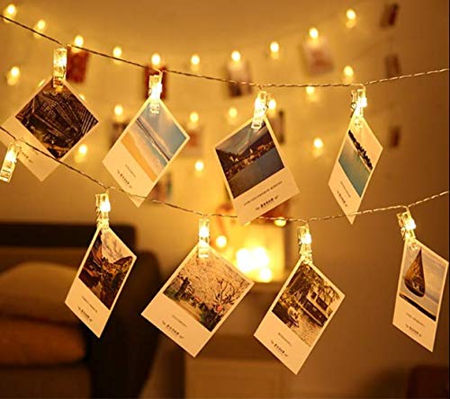 Magnoloran Led Photo Clip Remote String Lights, 40 Leds Fairy Twinkle String Lights, Wedding Party Home Decor Lights For Hanging Photos, Cards And Artwork (14 Feet, Warm White)