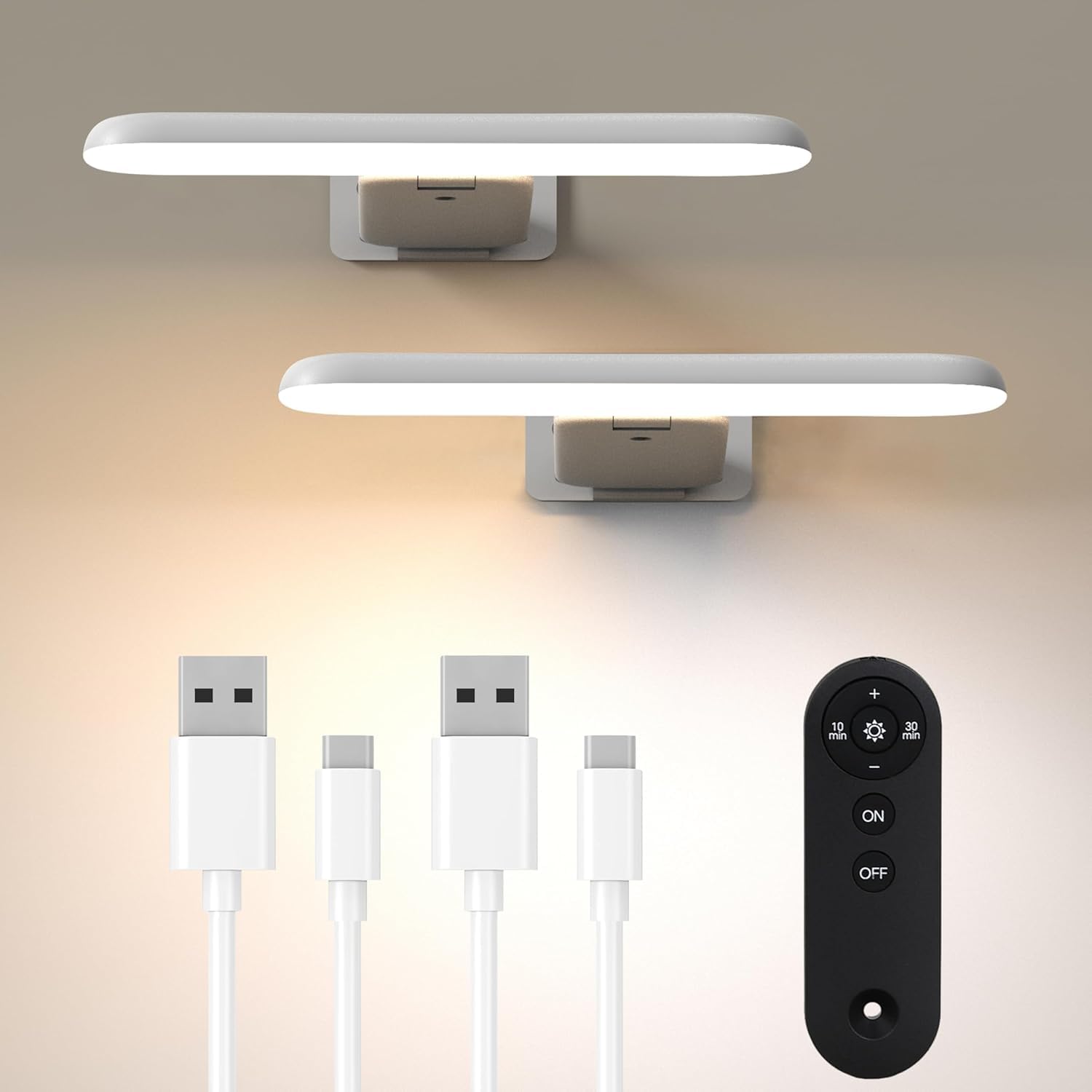 NARUNDREN Picture Lights, Rechargeable LED, Dimmable, 2 Pack, White, Model WL03, Battery Operated with Remote, for Wall Decor