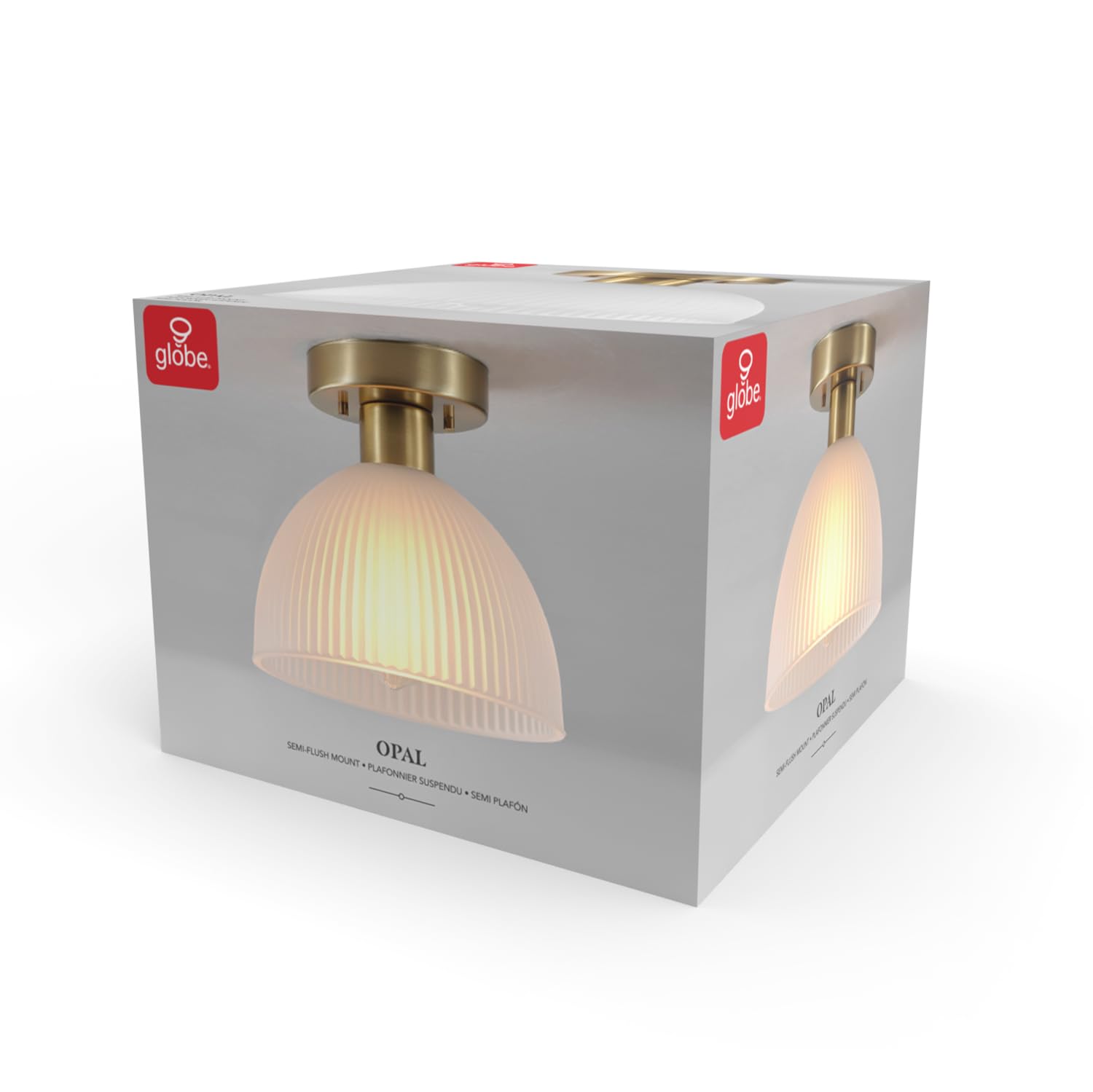 Globe Electric 66000129 1-Light Semi-Flush Mount Ceiling Light, Matte Brass, Frosted Ribbed Glass Shade, Home Improvement, Dinin