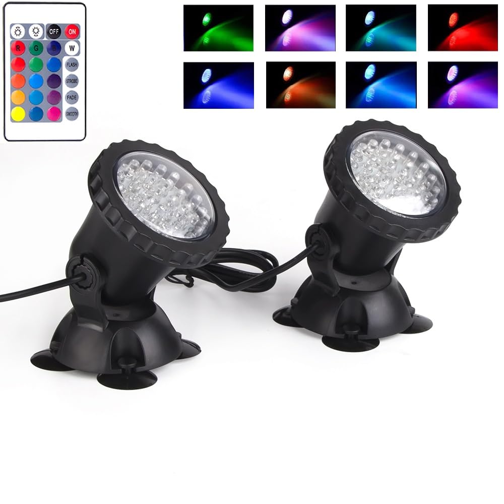 Color Changing Spotlights, Underwater LED Pond Lights, IP68 Waterproof RGB Colored Memory Dimmable Yard Spot Lights for Outdoor 
