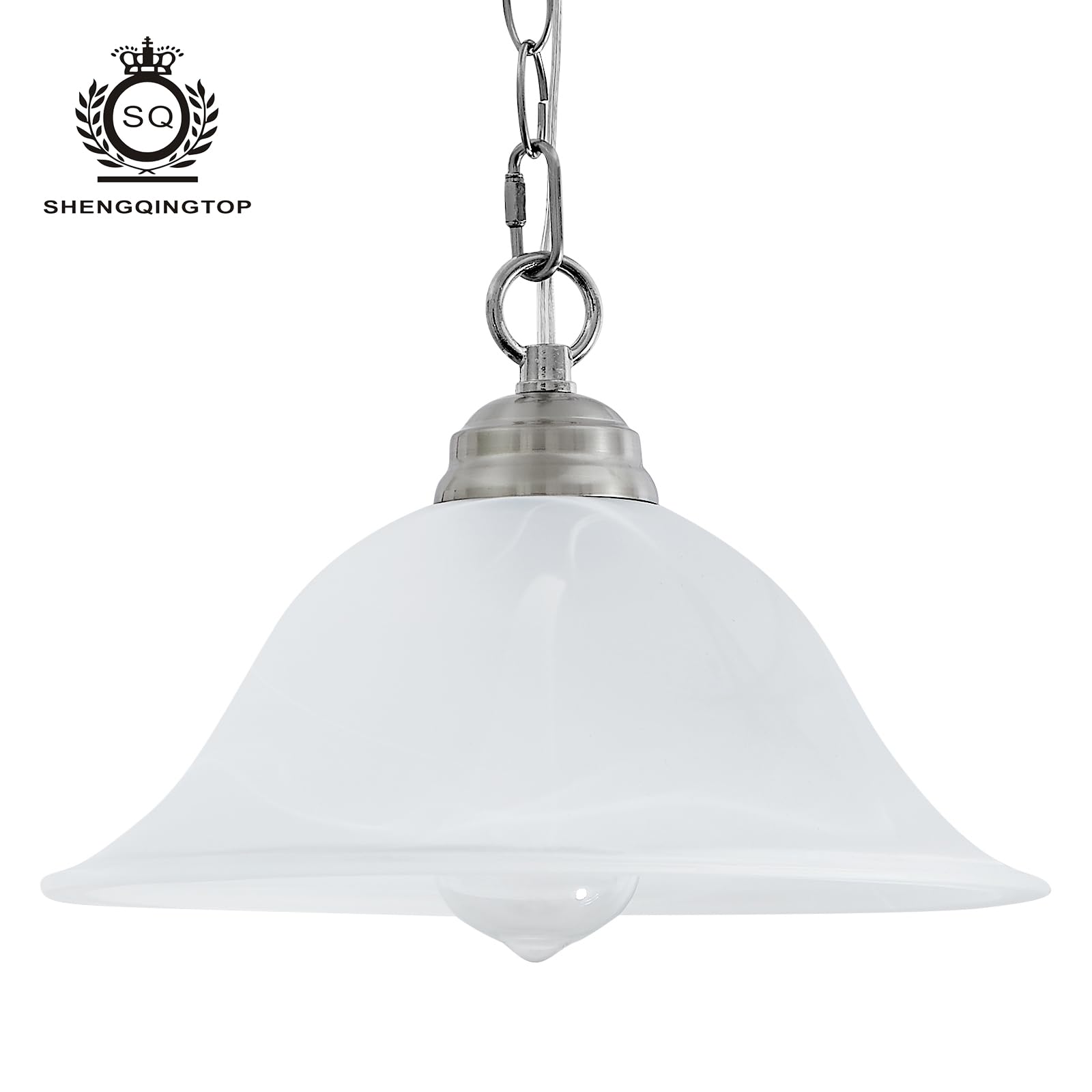 Shengqingtop Alabaster Plug-In Pendant Light, Dimmable Brushed Nickel Hanging Lamp For Kitchen & Bar