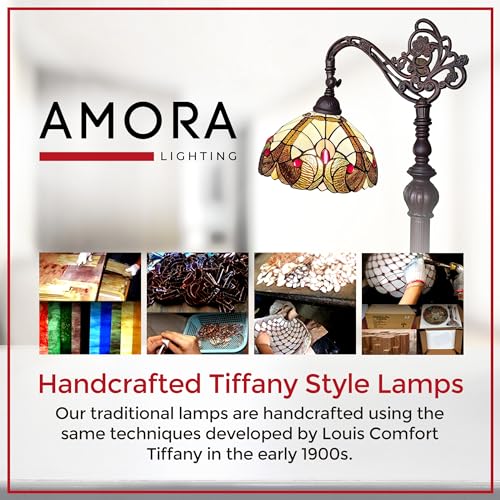 Amora Tiffany Style Floor Lamp, 62" Tall Vintage Stained Glass, Multicolored, Model AM344FL12 for Living Room & Bedroom Decor