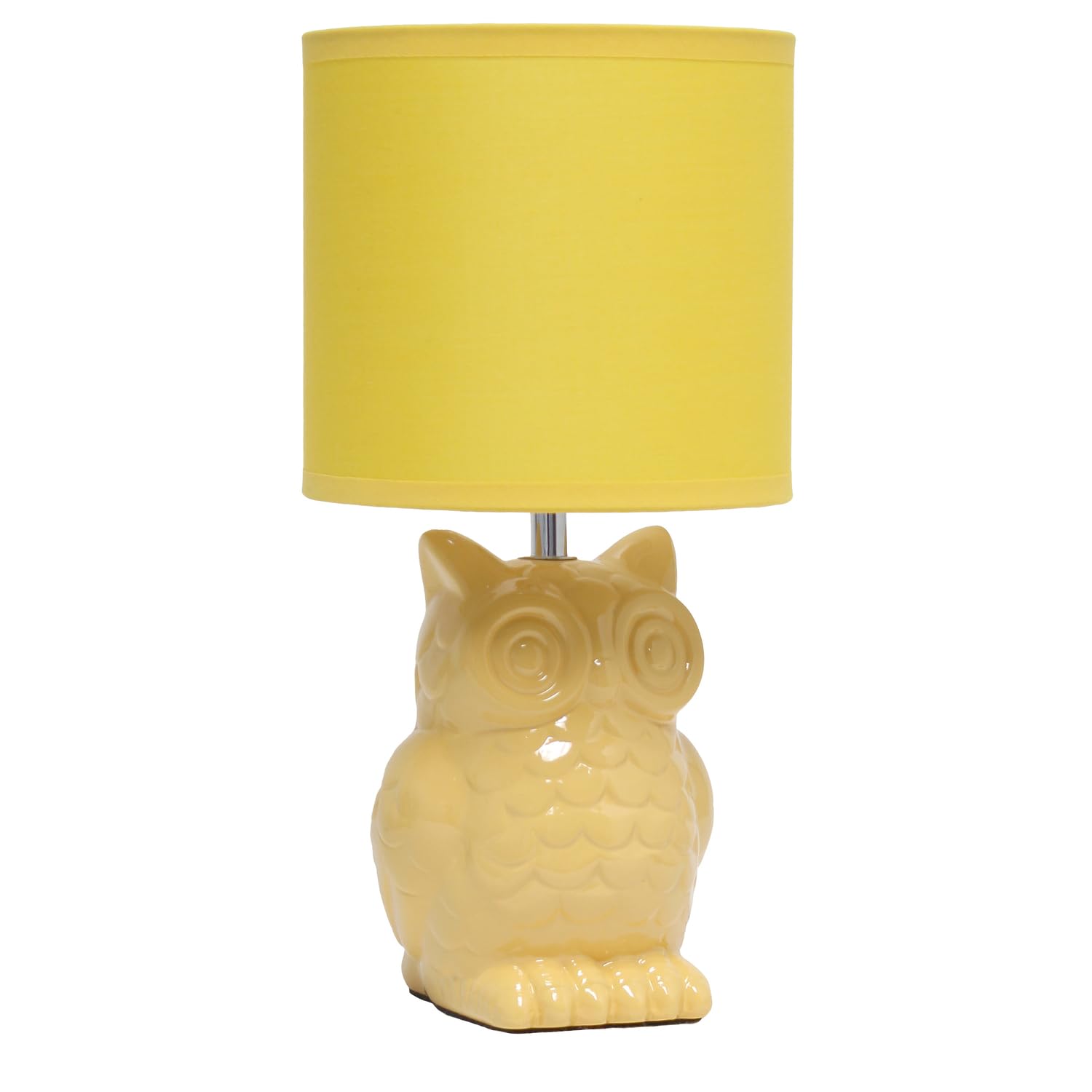Simple Designs Ceramic Owl Table Lamp, 12.8inH, Dandelion Yellow, Model LT1136-DLN, for Bedroom, Living Room, Kids Room, Nursery
