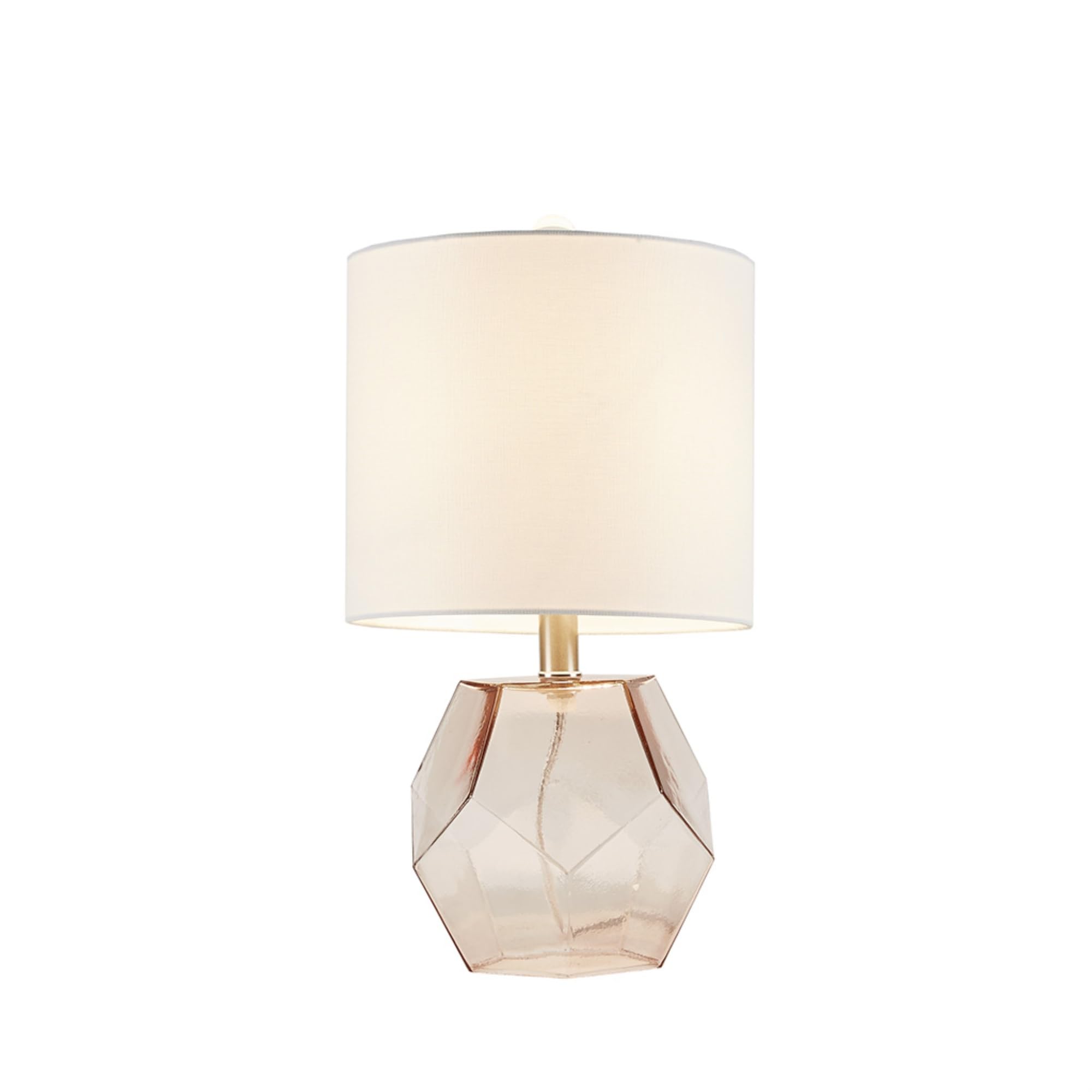 Ergode Geometric Glass Table Lamp - Pink Base, White Drum Shade - Sleek and Minimalist Design - 60-inch Clear Cord - Type-A Light Bulb Required (Not Included)