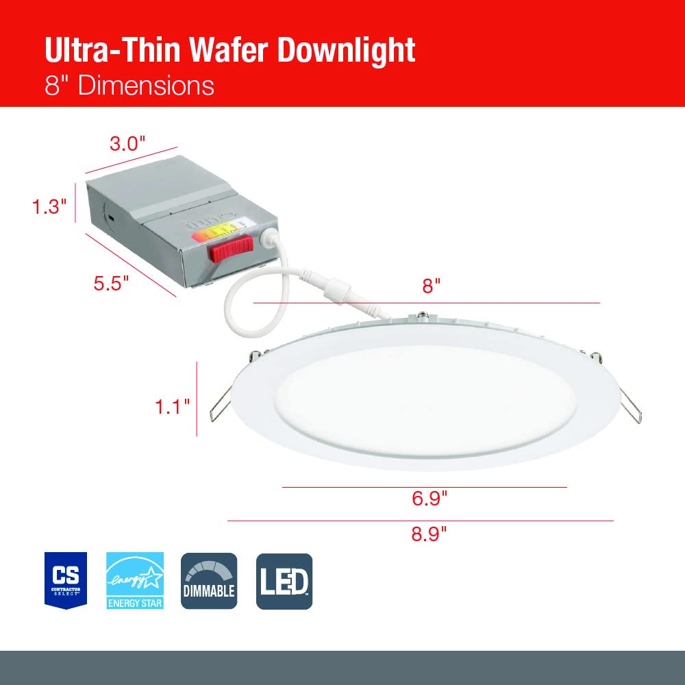 Juno Wf8 Sww5 90Cri Mw M6 Round Led Led Wafer Downlight, 120 Volts, Switchable Color Temperature 2700K/3000K/3500K/4000K/5000K,