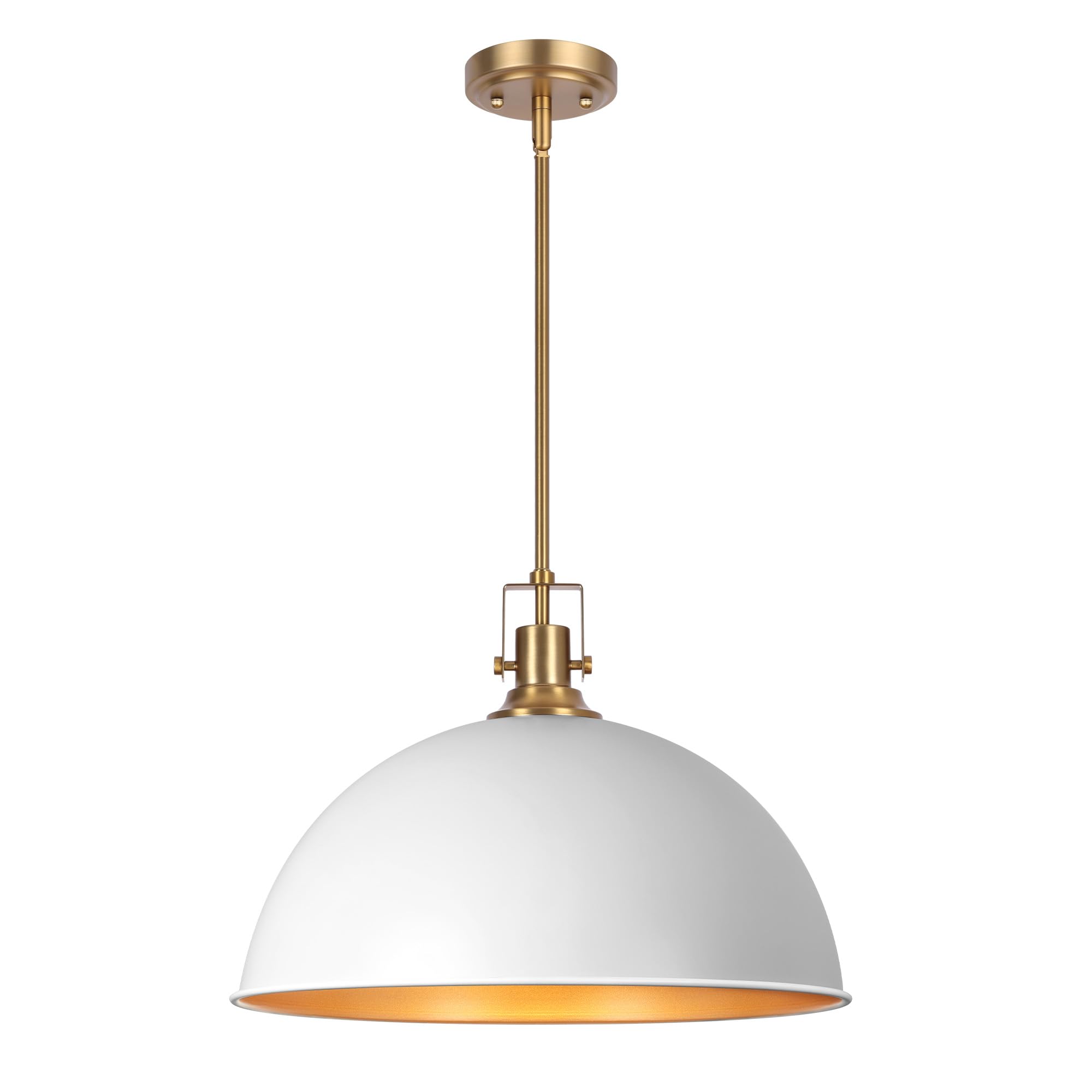 LamQee 18-Inch White and Gold Large Pendant Light Fixture - Metal Farmhouse Chandelier for Kitchen Island, Dining Room, Bar, Hallway