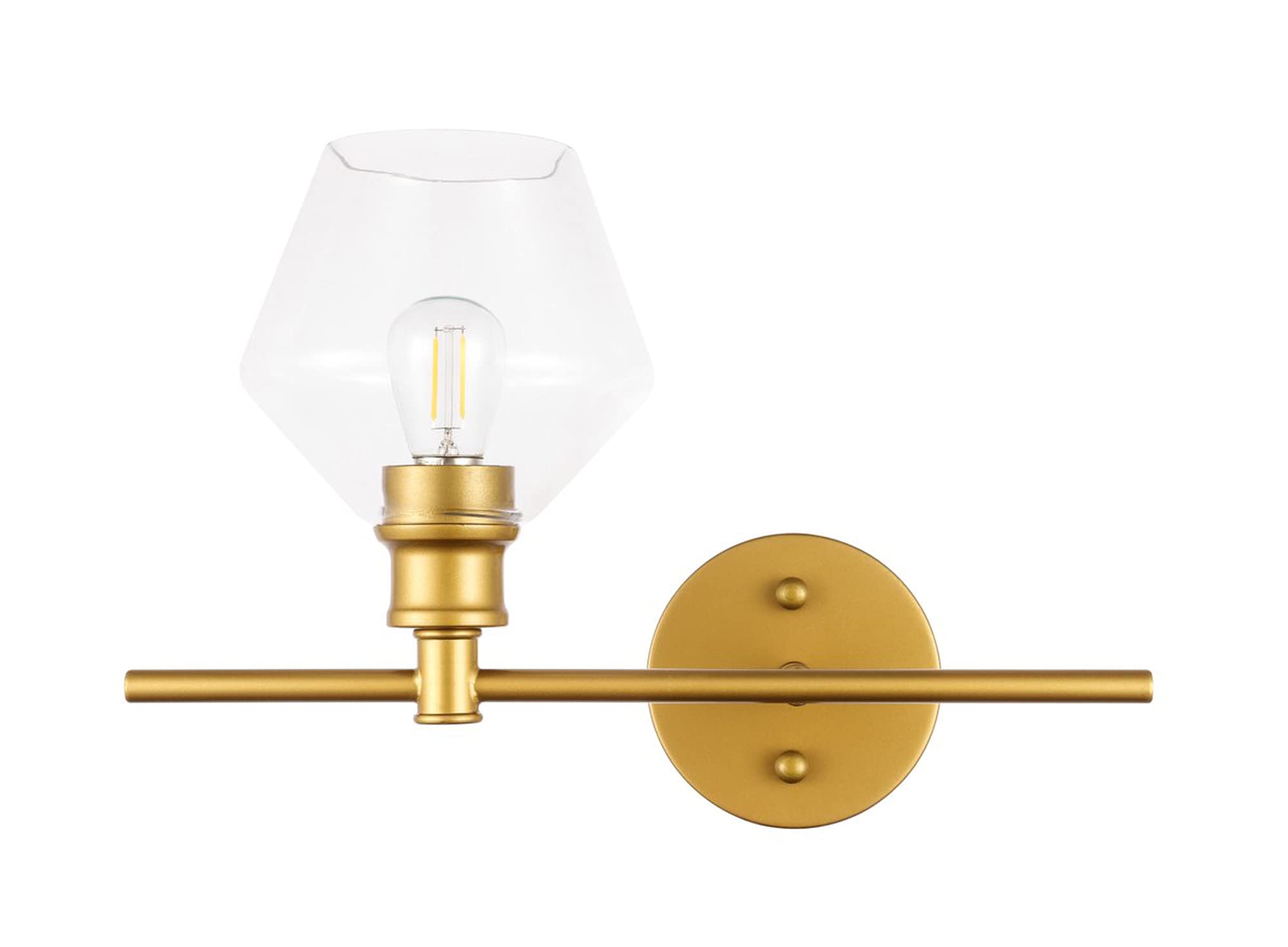 Living District Brass Wall Sconce - 1 Light Clear Glass Right Fixture For Modern Decor