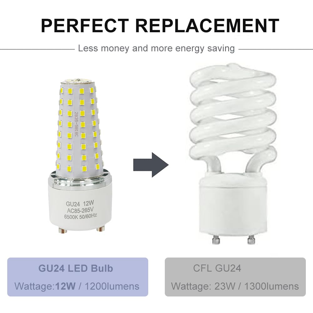 XRZT GU24 LED Bulb - 100W Equivalent, Plastic, 4000K, 2 Pack, Indoor/Outdoor Lighting, GU24 Base, Not Dimmable