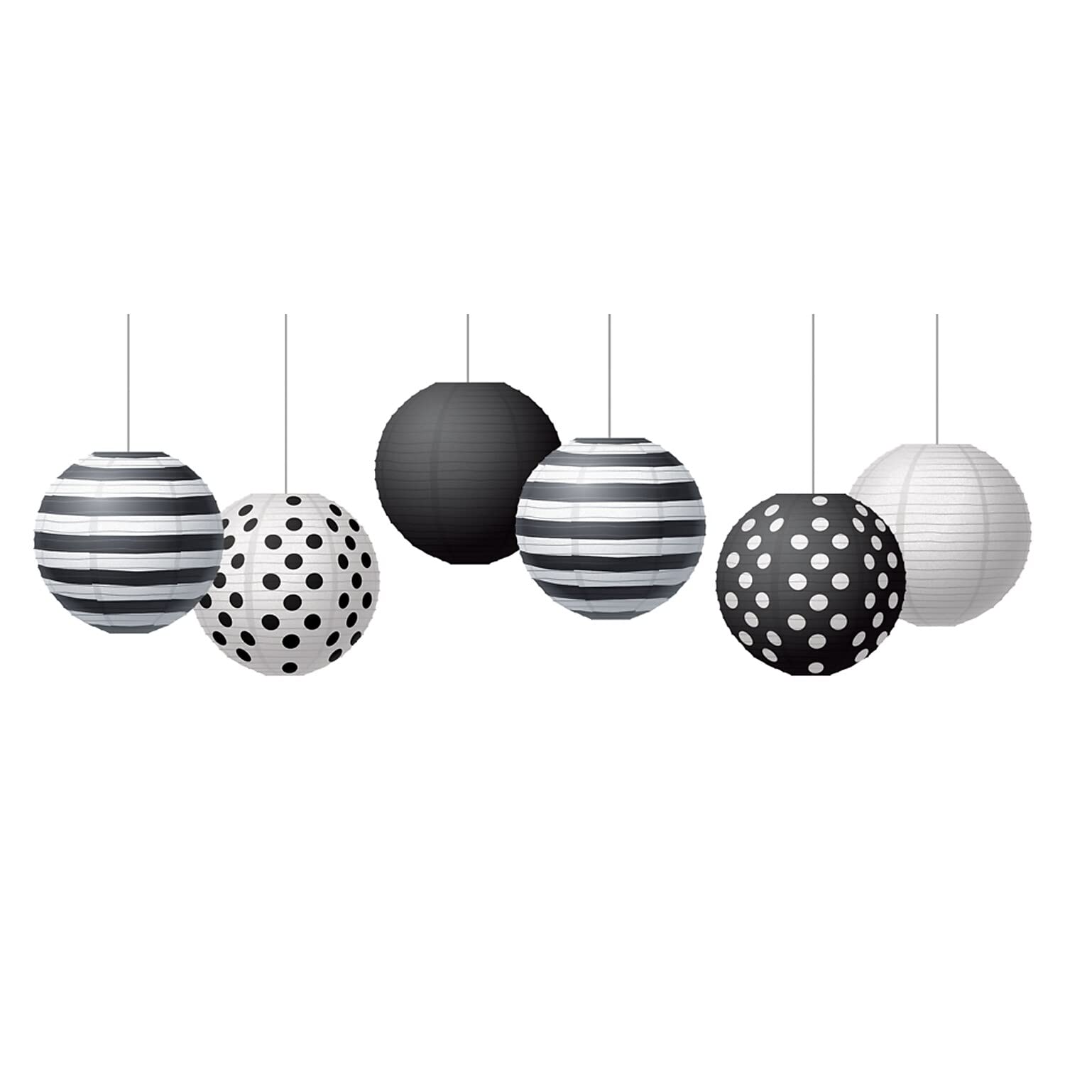 Teacher Created Resources 8in Hanging Paper Lanterns, Black & White, Pack of 18 (3 Packs of 6) - Paper