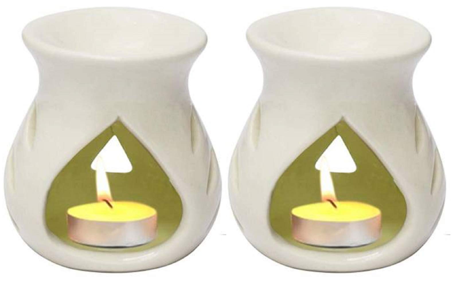 RTWARE Ceramic Clay Candle Operated Aroma Burner Oil Diffuser for Home Fragrance (White) -Set of 2